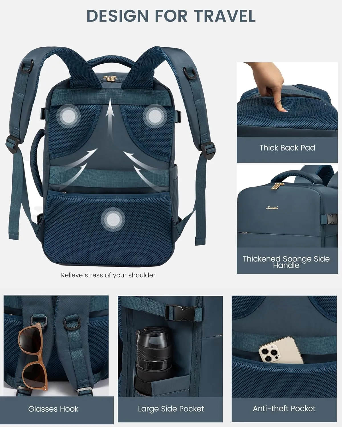 LOVEVOOK Travel Backpack for Women, Carry On Backpack Flight Approved with 3 Packing Cubes,TSA Personal Item Travel Bag Fits 15.6 Laptop,Weekender Hiking Business Luggage Daypack Dark Blue Green