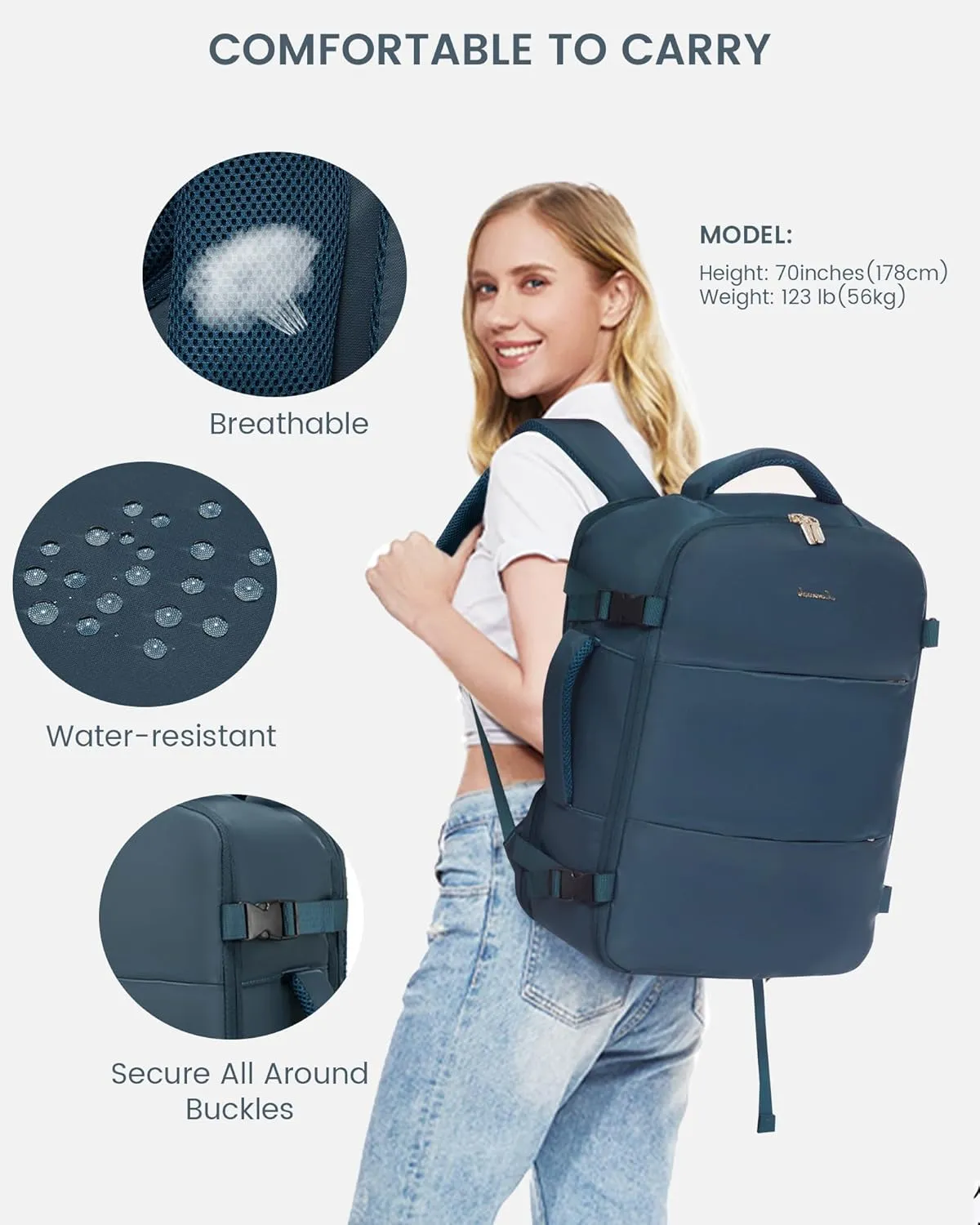 LOVEVOOK Travel Backpack for Women, Carry On Backpack Flight Approved with 3 Packing Cubes,TSA Personal Item Travel Bag Fits 15.6 Laptop,Weekender Hiking Business Luggage Daypack Dark Blue Green