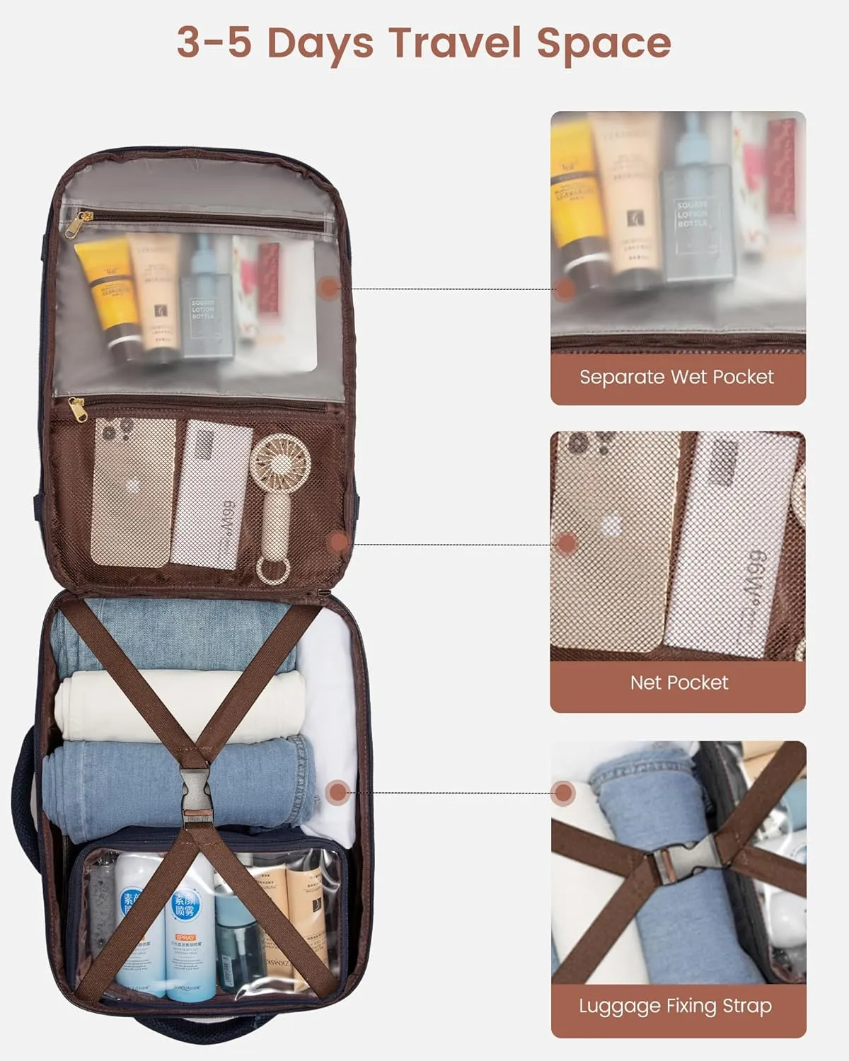 LOVEVOOK Travel Backpack for Women, Carry On Backpack Flight Approved with 3 Packing Cubes,TSA Personal Item Travel Bag Fits 15.6” Laptop,Weekender Hiking Business Luggage Daypack