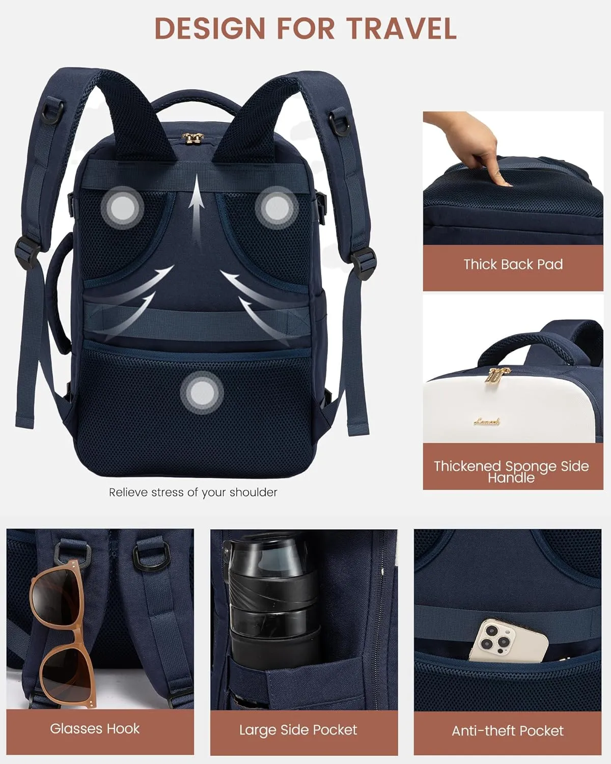 LOVEVOOK Travel Backpack for Women, Carry On Backpack Flight Approved with 3 Packing Cubes,TSA Personal Item Travel Bag Fits 15.6” Laptop,Weekender Hiking Business Luggage Daypack