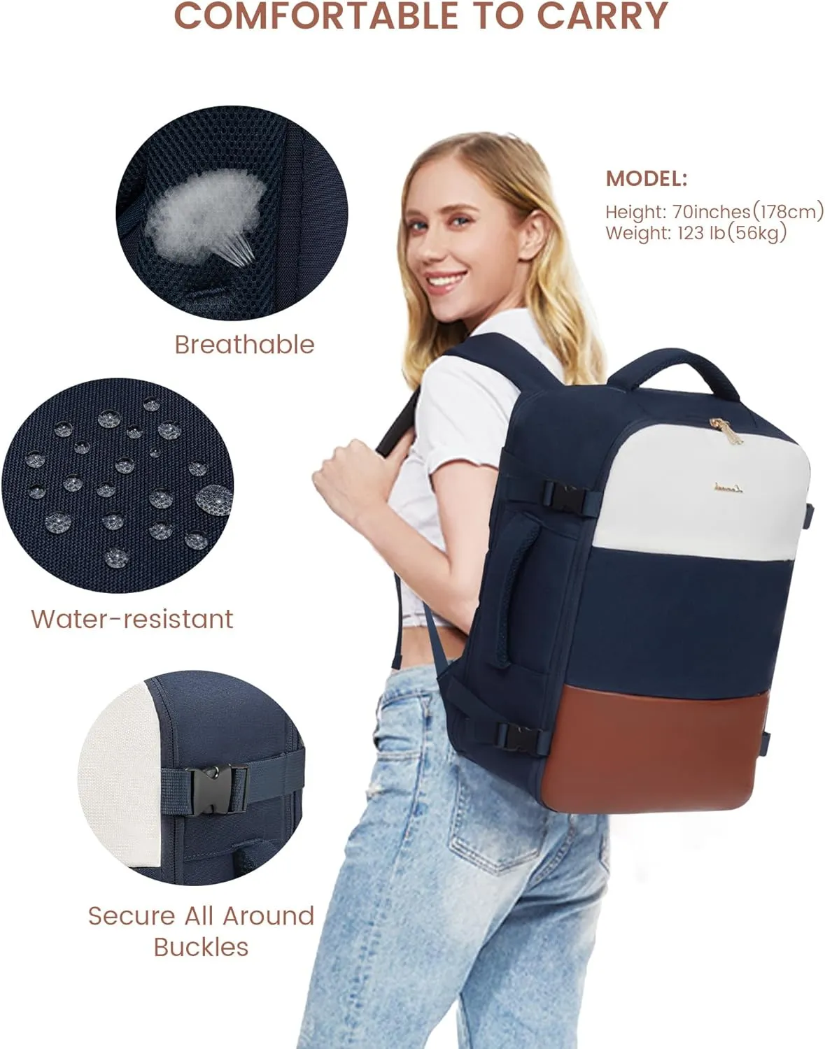 LOVEVOOK Travel Backpack for Women, Carry On Backpack Flight Approved with 3 Packing Cubes,TSA Personal Item Travel Bag Fits 15.6” Laptop,Weekender Hiking Business Luggage Daypack