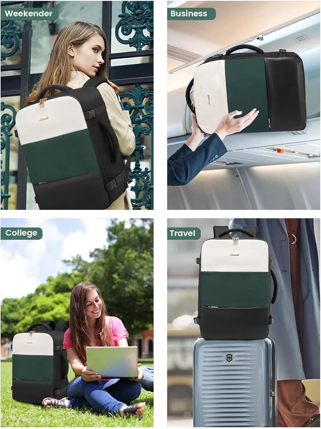LOVEVOOK Travel Backpack for Women, Carry On Backpack Flight Approved with 3 Packing Cubes,TSA Personal Item Travel Bag Fits 15.6 Laptop,Weekender Hiking Business Luggage Daypack