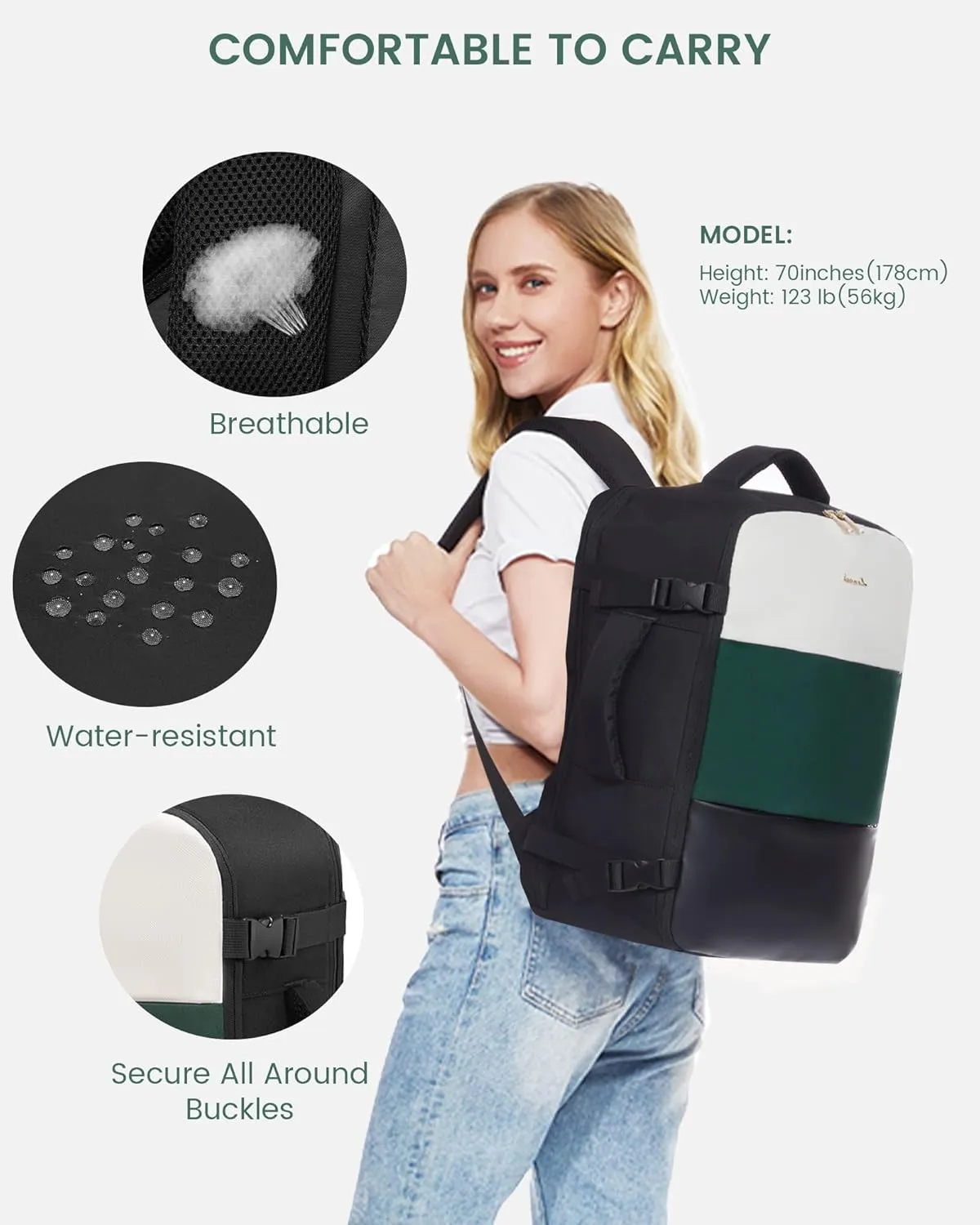 LOVEVOOK Travel Backpack for Women, Carry On Backpack Flight Approved with 3 Packing Cubes,TSA Personal Item Travel Bag Fits 15.6 Laptop,Weekender Hiking Business Luggage Daypack