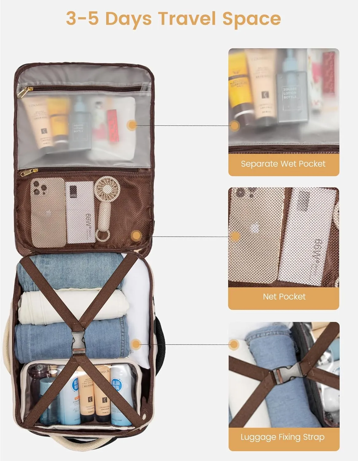 LOVEVOOK Travel Backpack for Women,35L Carry On Backpack Flight Approved with 3 Packing Cubes,TSA Personal Item Travel Bag Fits 15.6 Laptop,Weekender Hiking Business Luggage Daypack Beige