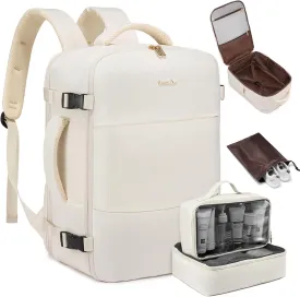 LOVEVOOK Travel Backpack for Women,35L Carry On Backpack Flight Approved with 3 Packing Cubes,TSA Personal Item Travel Bag Fits 15.6 Laptop,Weekender Hiking Business Luggage Daypack Beige