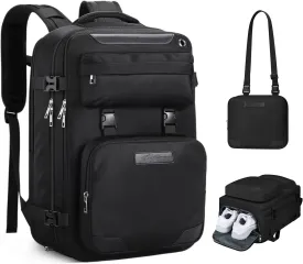 Maelstrom Travel Backpack for Women Men,25L Laptop Backpack Fits 17-Inch Laptop,Waterproof Carry On Backpack for Airplanes with Detachable Crossbody Bag&Shoe Compartment,Black, Medium
