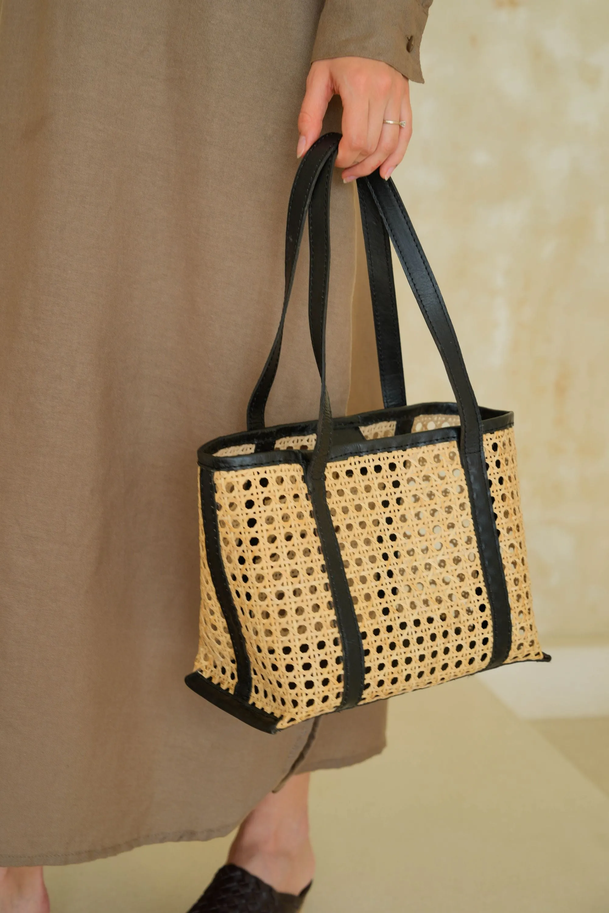 Magnolia Handmade Cane Woven and Leather Tote