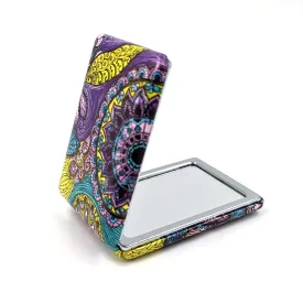 Mandala line style print rectangular compact mirror