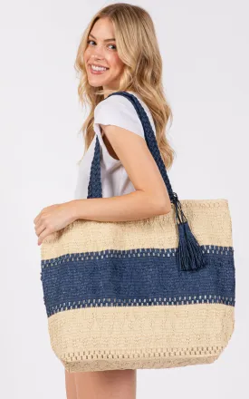MB0273 TWO TONE WOVEN STRAW BAG