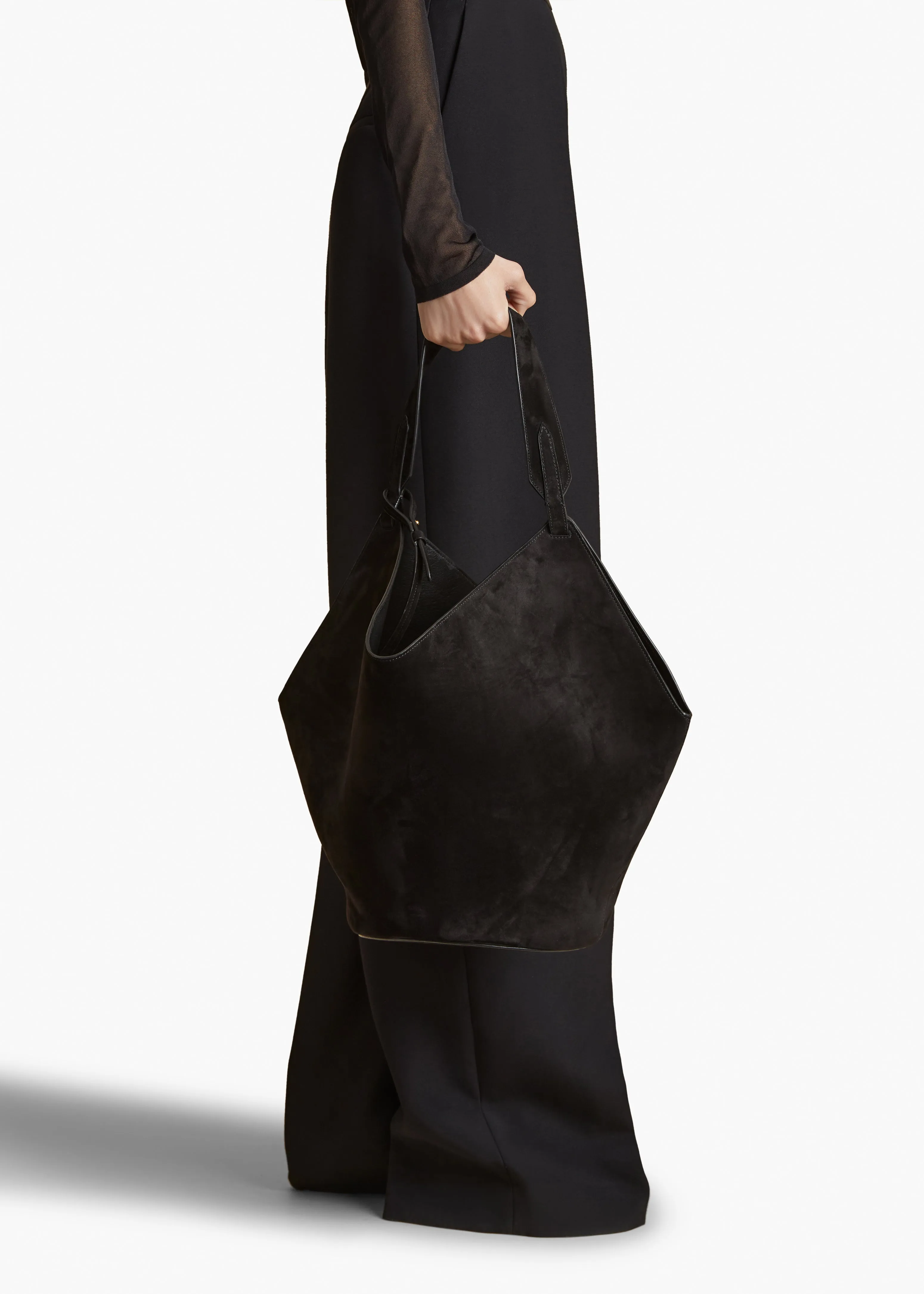 Medium Lotus Tote in Black Suede