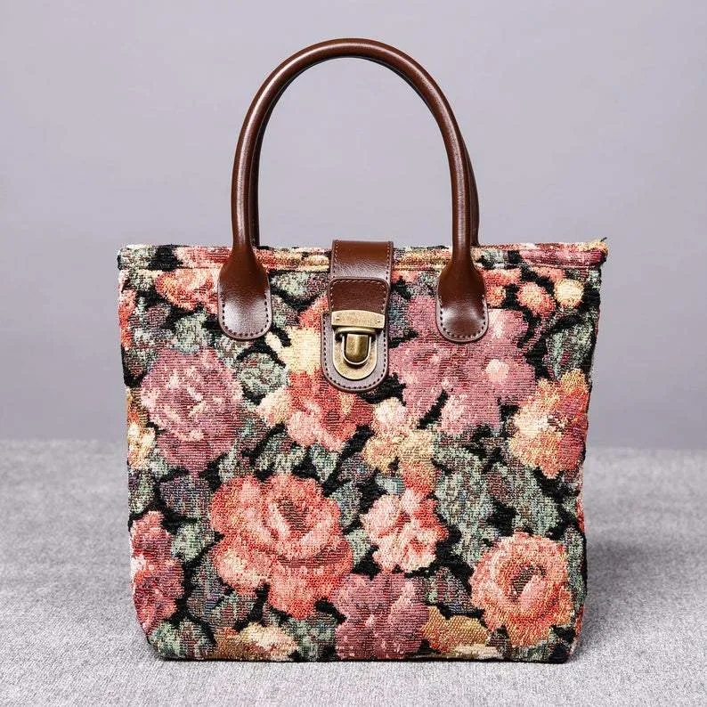 Mini Carpet Tote Floral Rose
