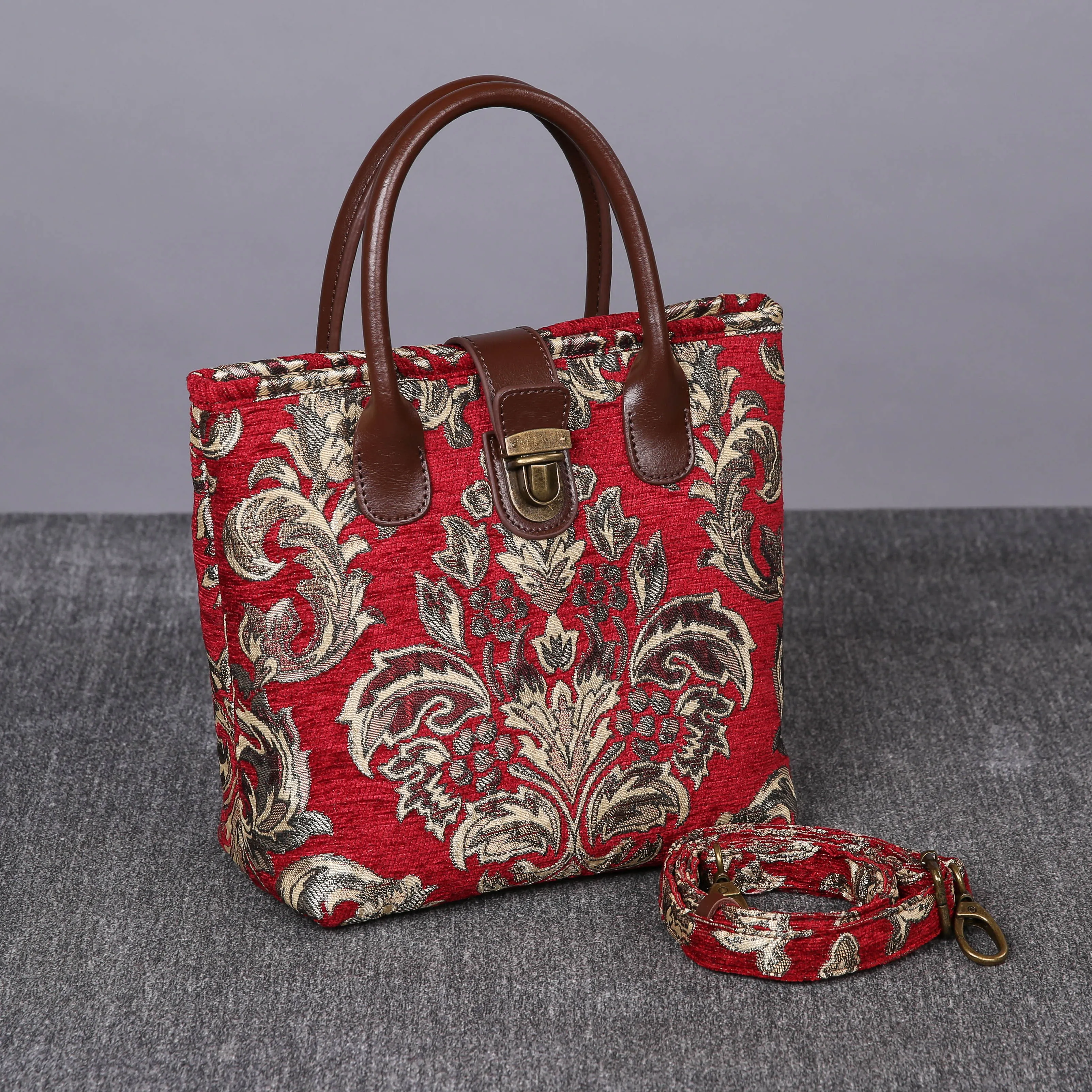 Mini Carpet Tote Victorian Blossom Red/Gold
