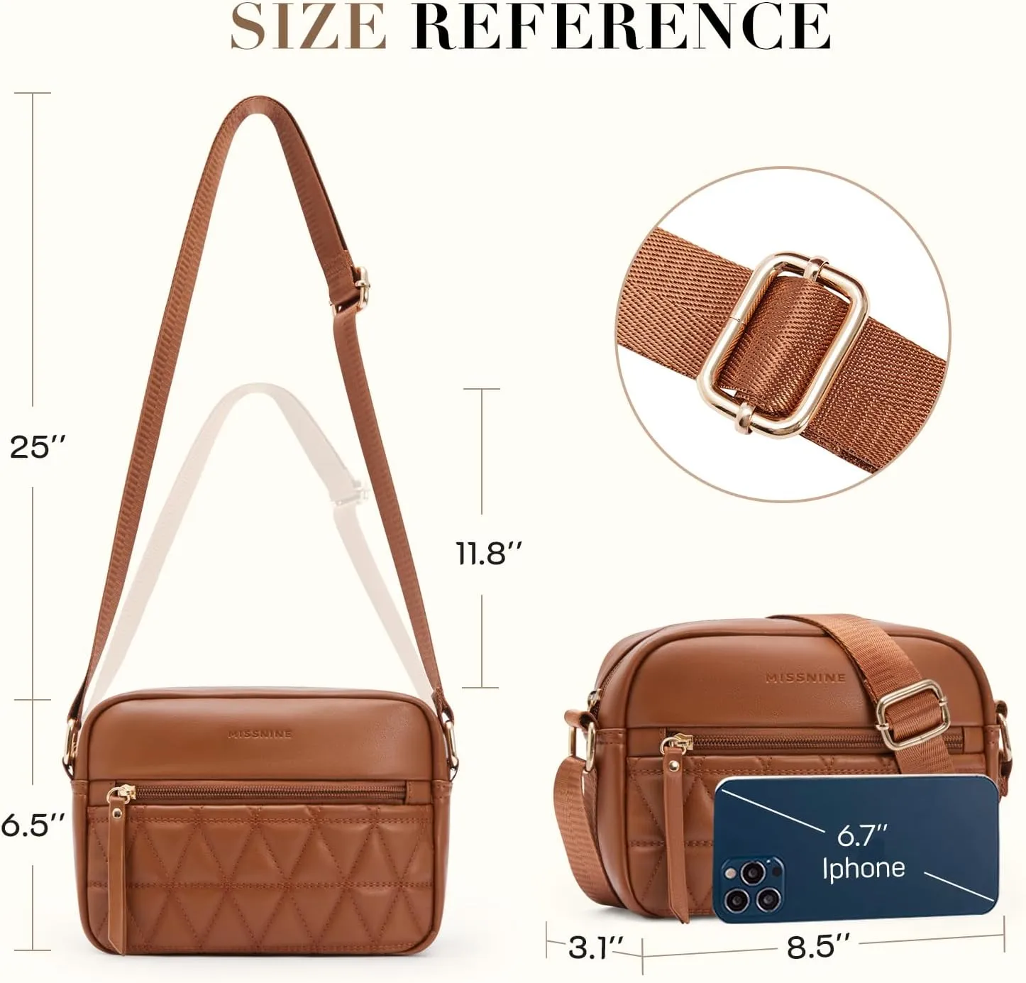 Missnine Small Crossbody Purse Women Quilted Crossbody Bags Soft Leather Shoulder Handbags with Adjustable Strap