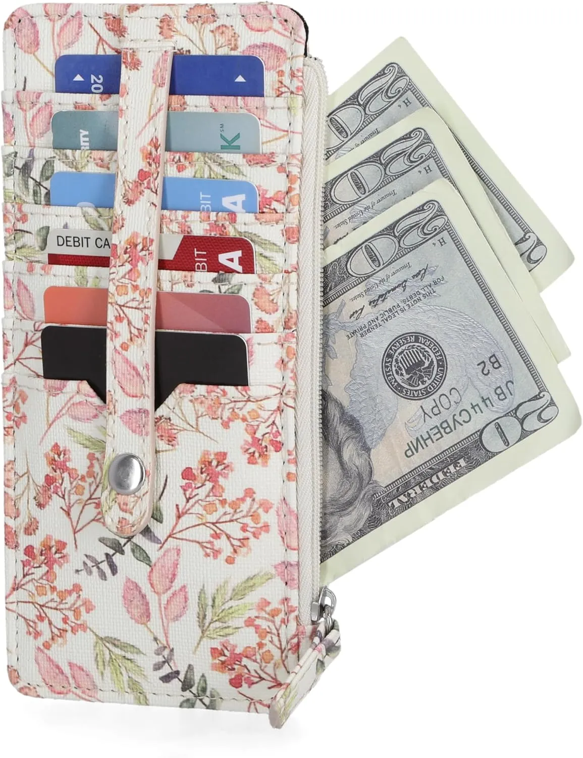 Mundi Slim Organizer for Women Multi Credit Card Holder Case with Zipper Pocket and ID Window Long Compact Small Ladies Wallet in Boho Floral