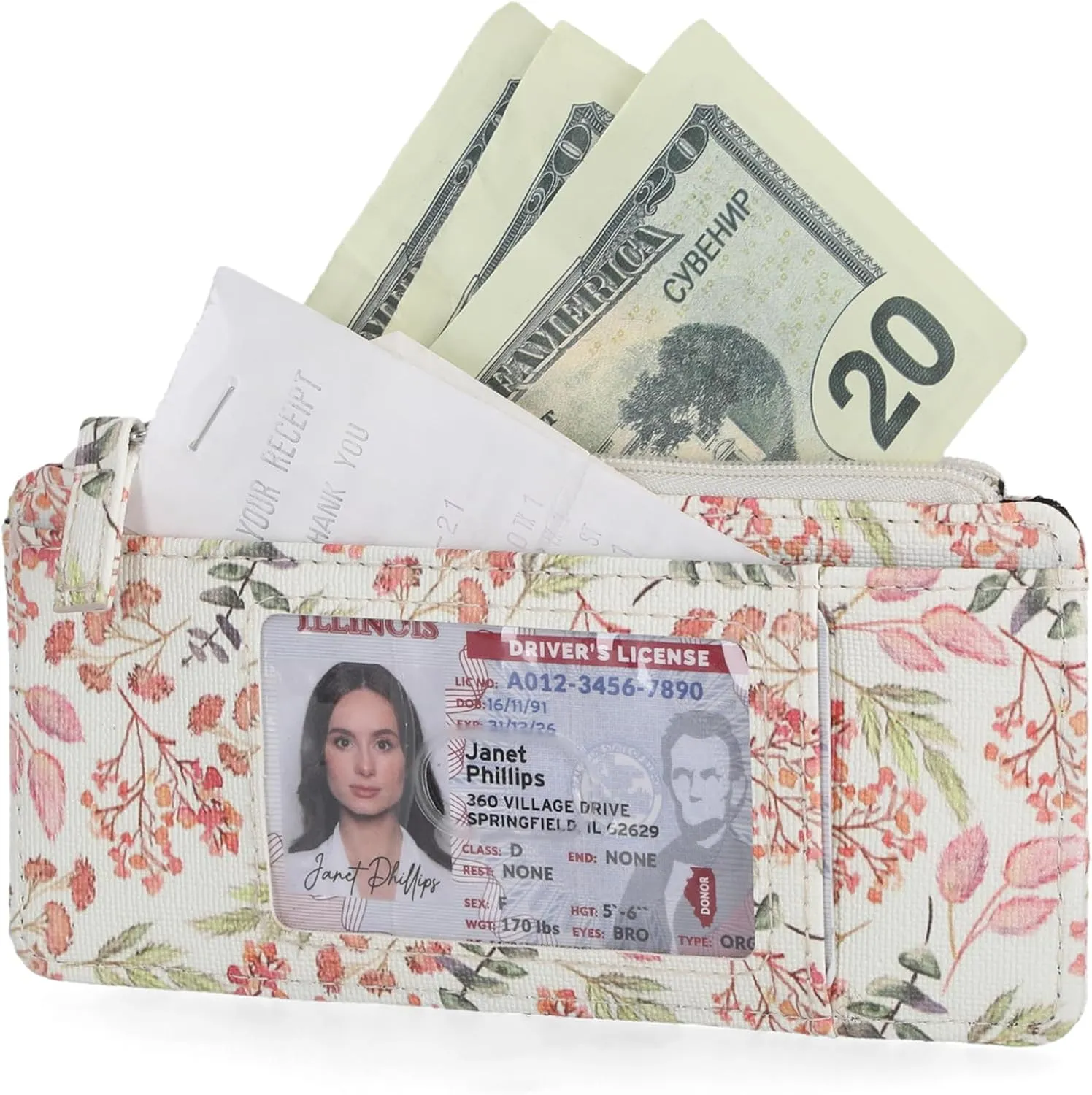 Mundi Slim Organizer for Women Multi Credit Card Holder Case with Zipper Pocket and ID Window Long Compact Small Ladies Wallet in Boho Floral