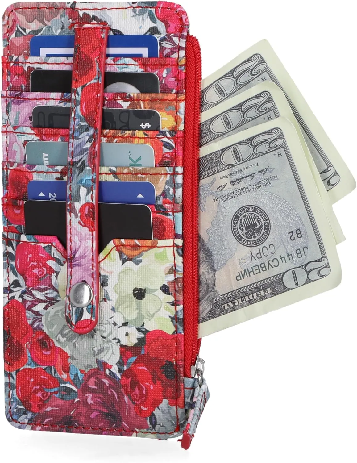 Mundi Slim Organizer Wallet for Women Multi Credit Card Holder Case with Zipper Pocket and ID Window Long Compact Small Ladies Wallet in Floral Garden