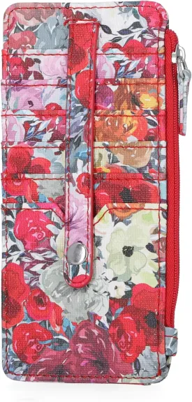Mundi Slim Organizer Wallet for Women Multi Credit Card Holder Case with Zipper Pocket and ID Window Long Compact Small Ladies Wallet in Floral Garden