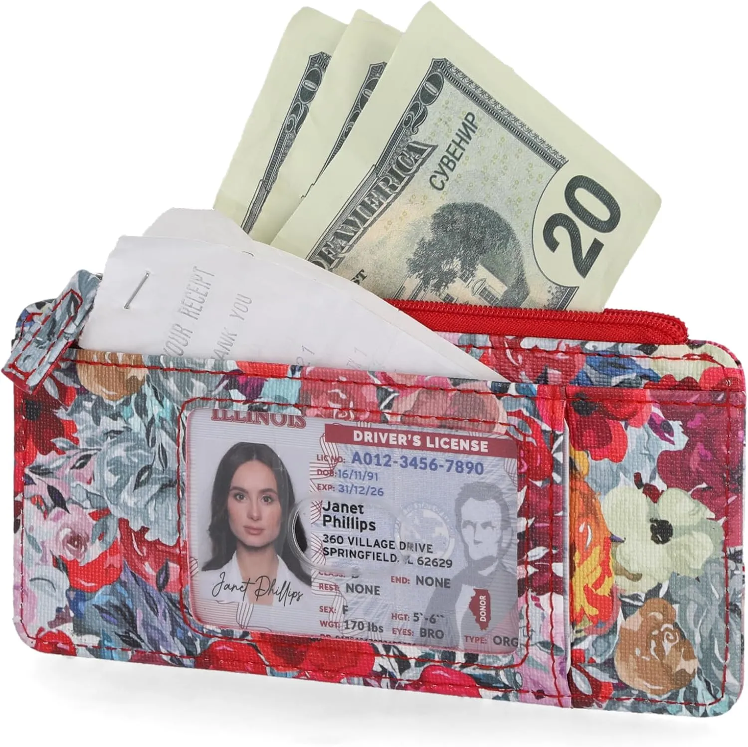 Mundi Slim Organizer Wallet for Women Multi Credit Card Holder Case with Zipper Pocket and ID Window Long Compact Small Ladies Wallet in Floral Garden