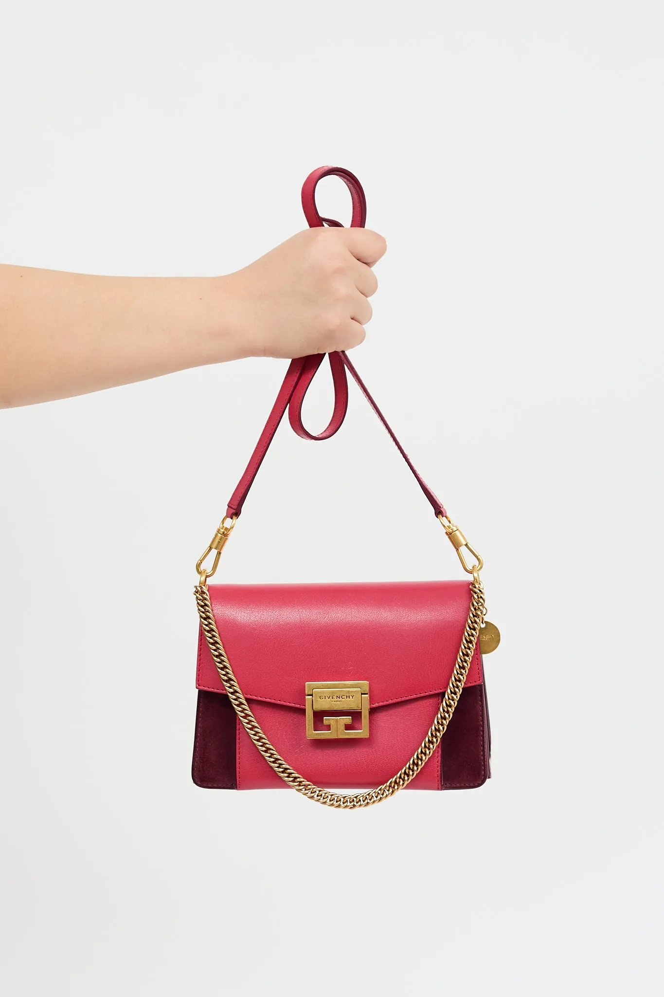 Pink Leather & Burgundy Suede Small GV3 Bag