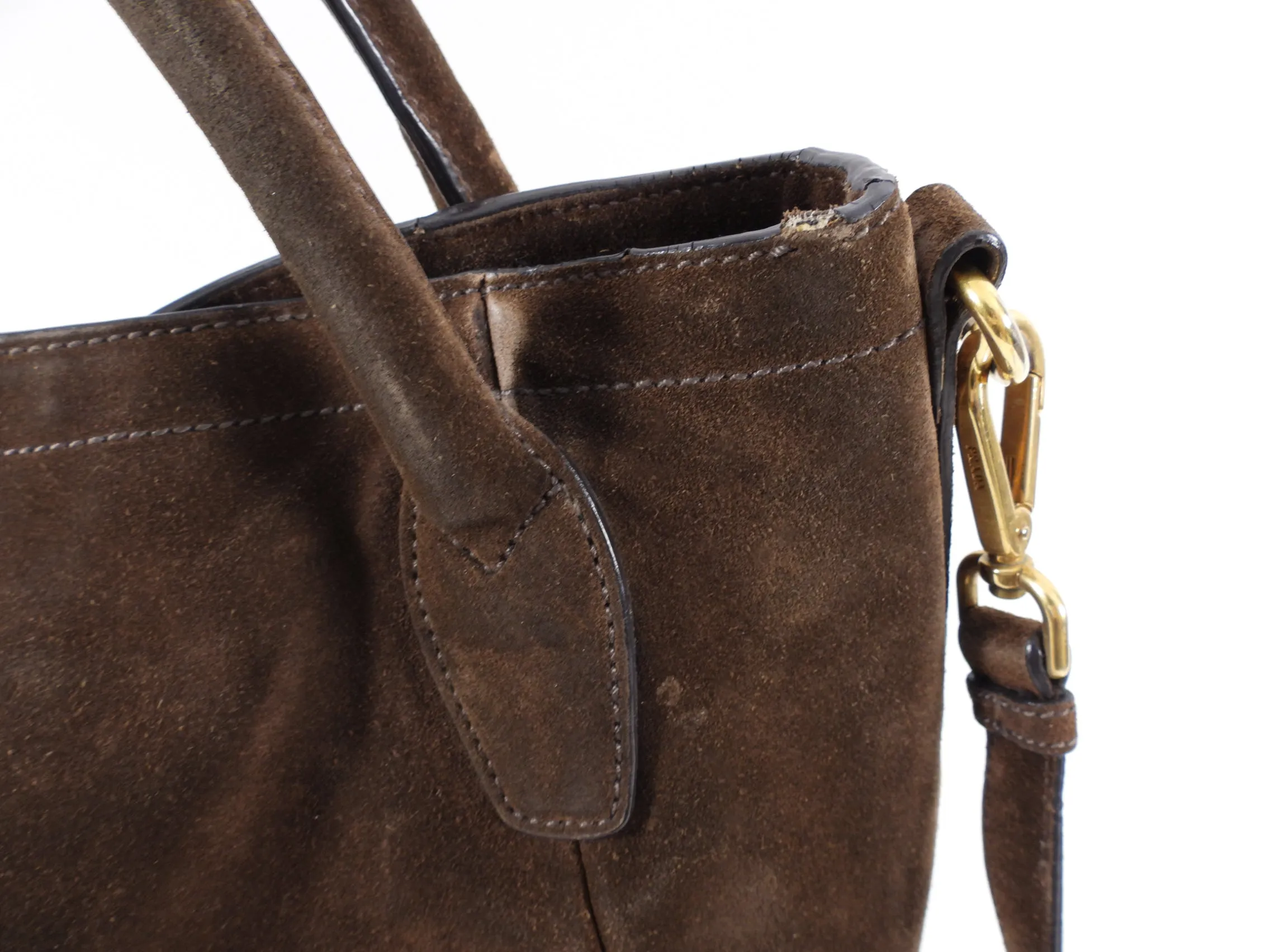 Prada Brown Suede Large Scamosciato Shoulder Tote Bag