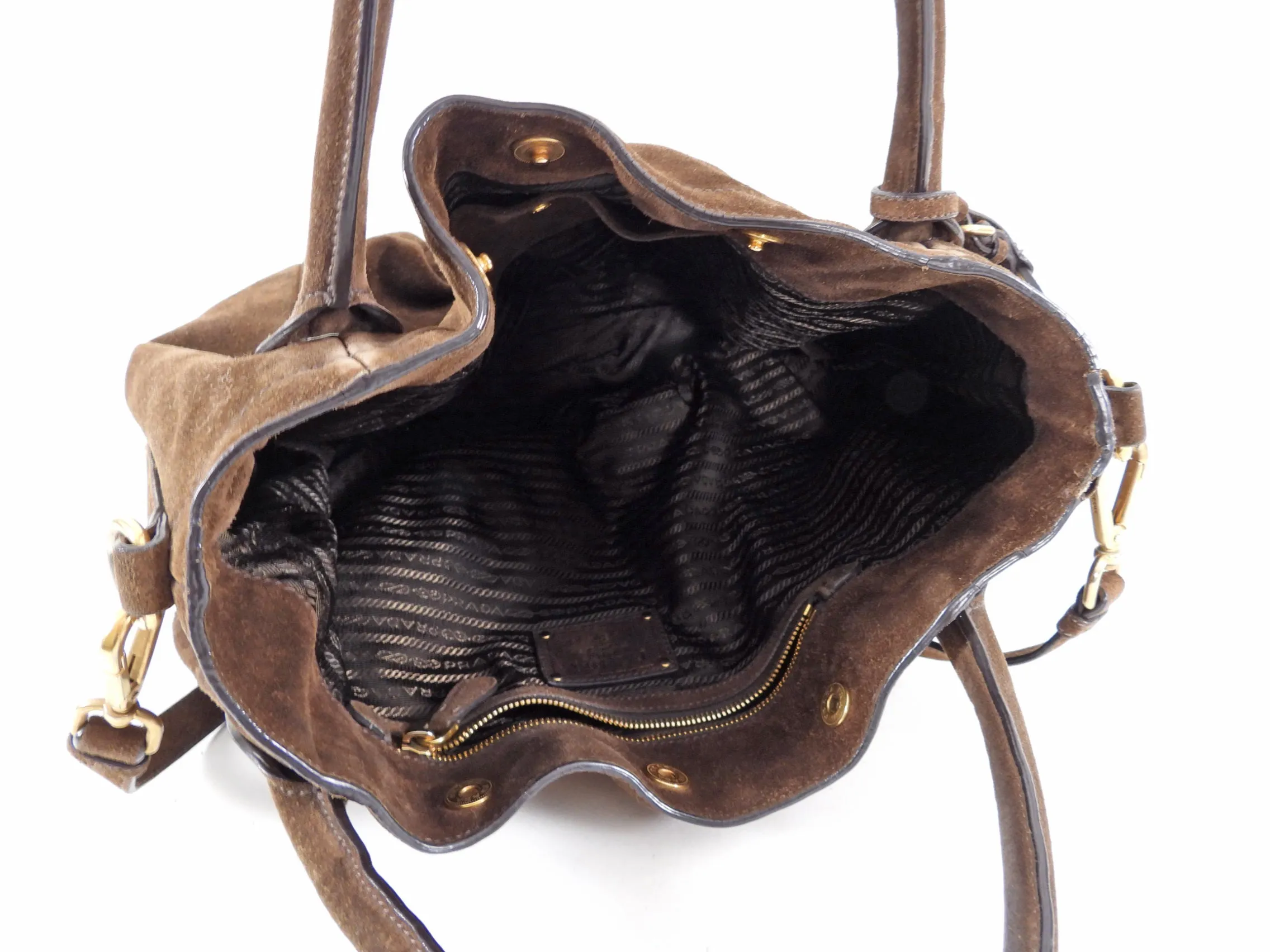Prada Brown Suede Large Scamosciato Shoulder Tote Bag