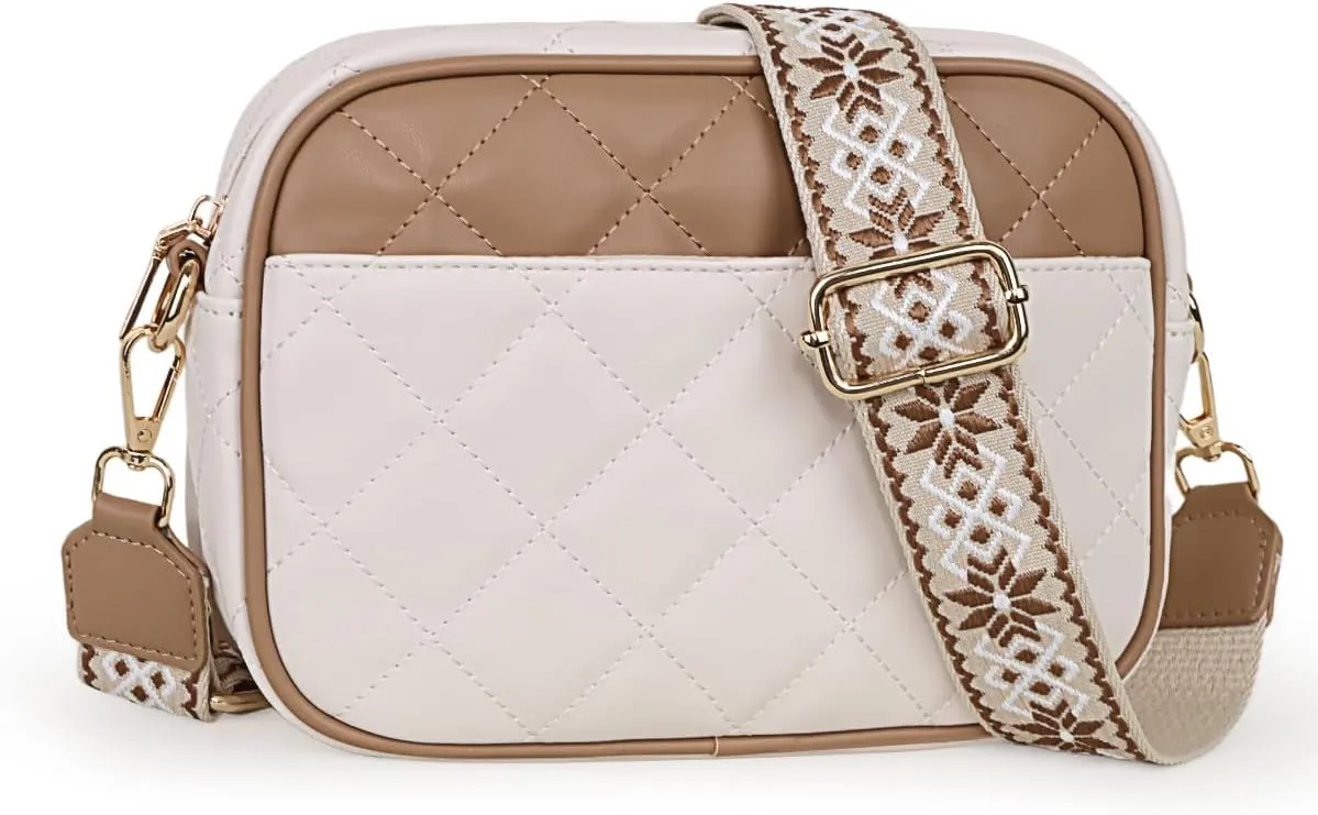 Prite Quilted Crossbody Bag for Women, Vegan Leather Handbag with Shoulder Strap, Small Purse with Card Slots