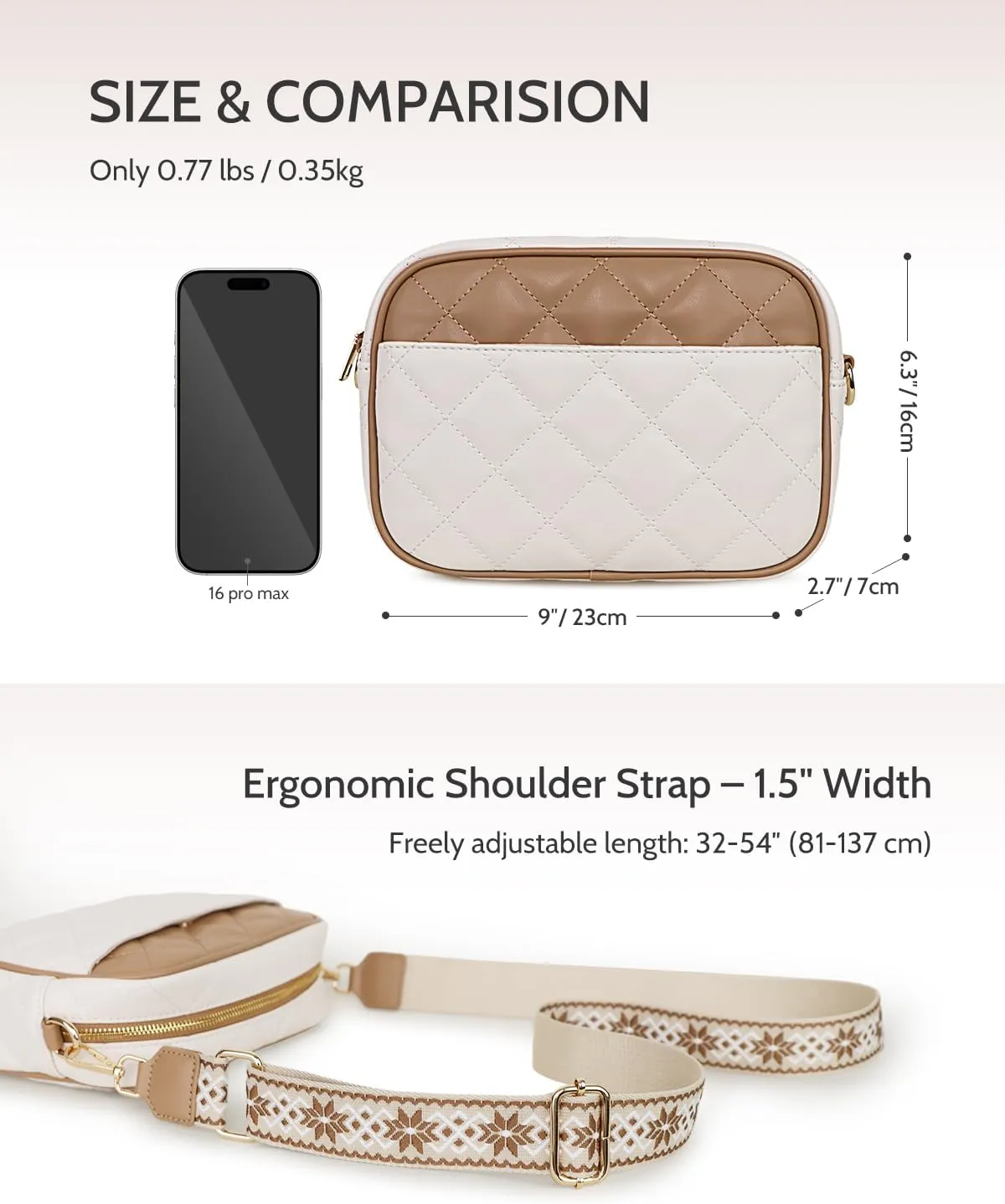 Prite Quilted Crossbody Bag for Women, Vegan Leather Handbag with Shoulder Strap, Small Purse with Card Slots