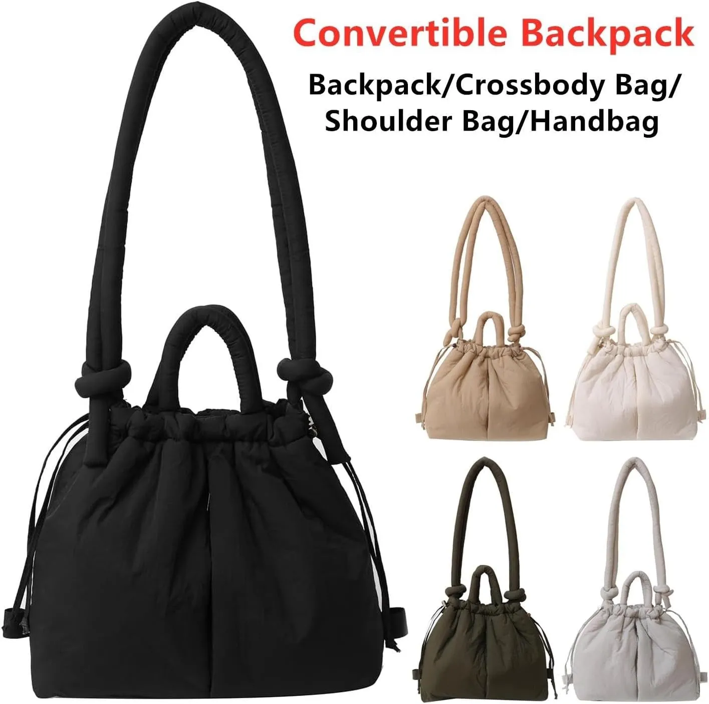 Puffer Convertible Backpack Purse for Women Fashion Crossbody Bag Multipurpose Casual Handbag