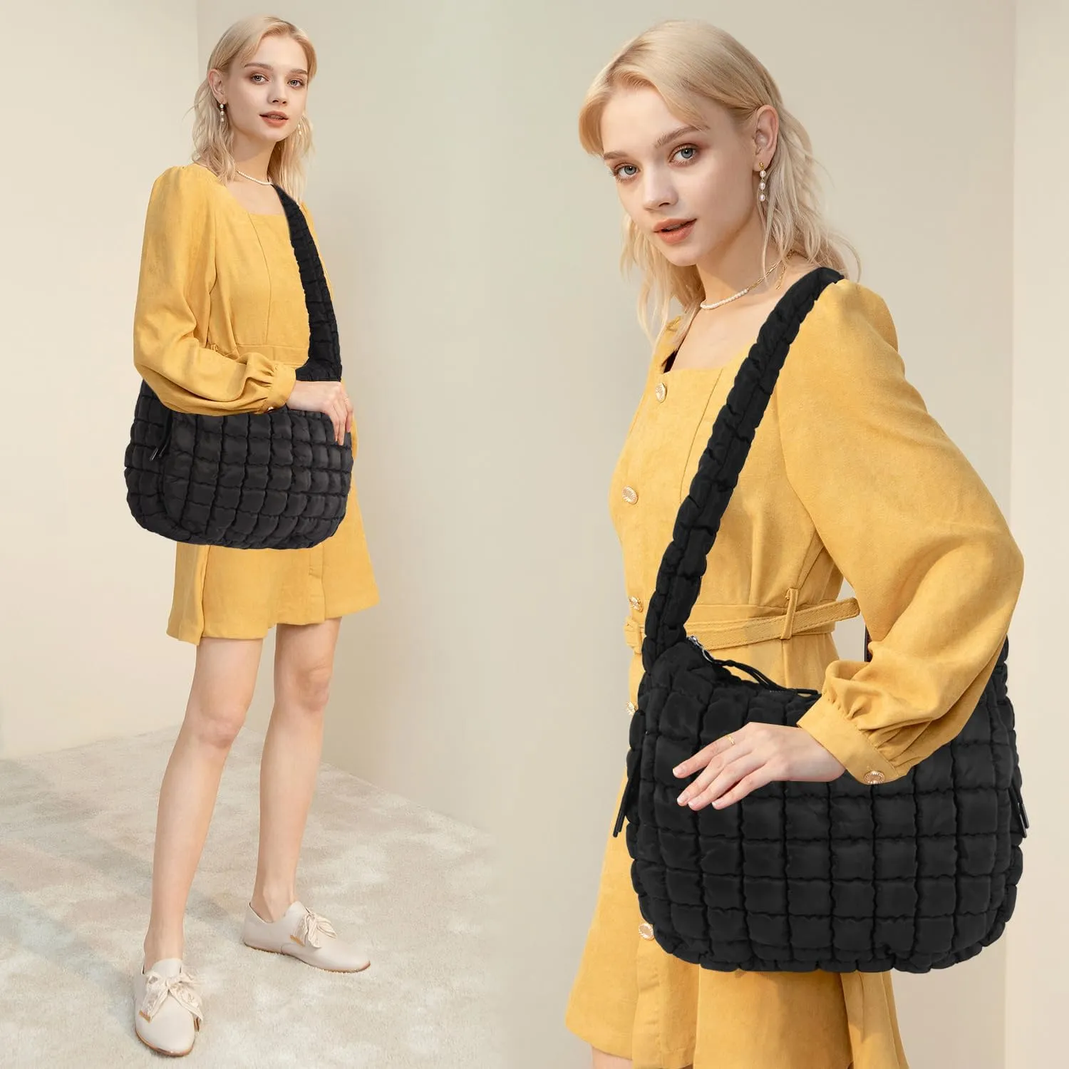 Puffer Tote Bag Large Puffy Tote Bag Quilted Tote Bag Soft Quilted Crossbody Bag Carryall Hobo Handbags for Women Girl