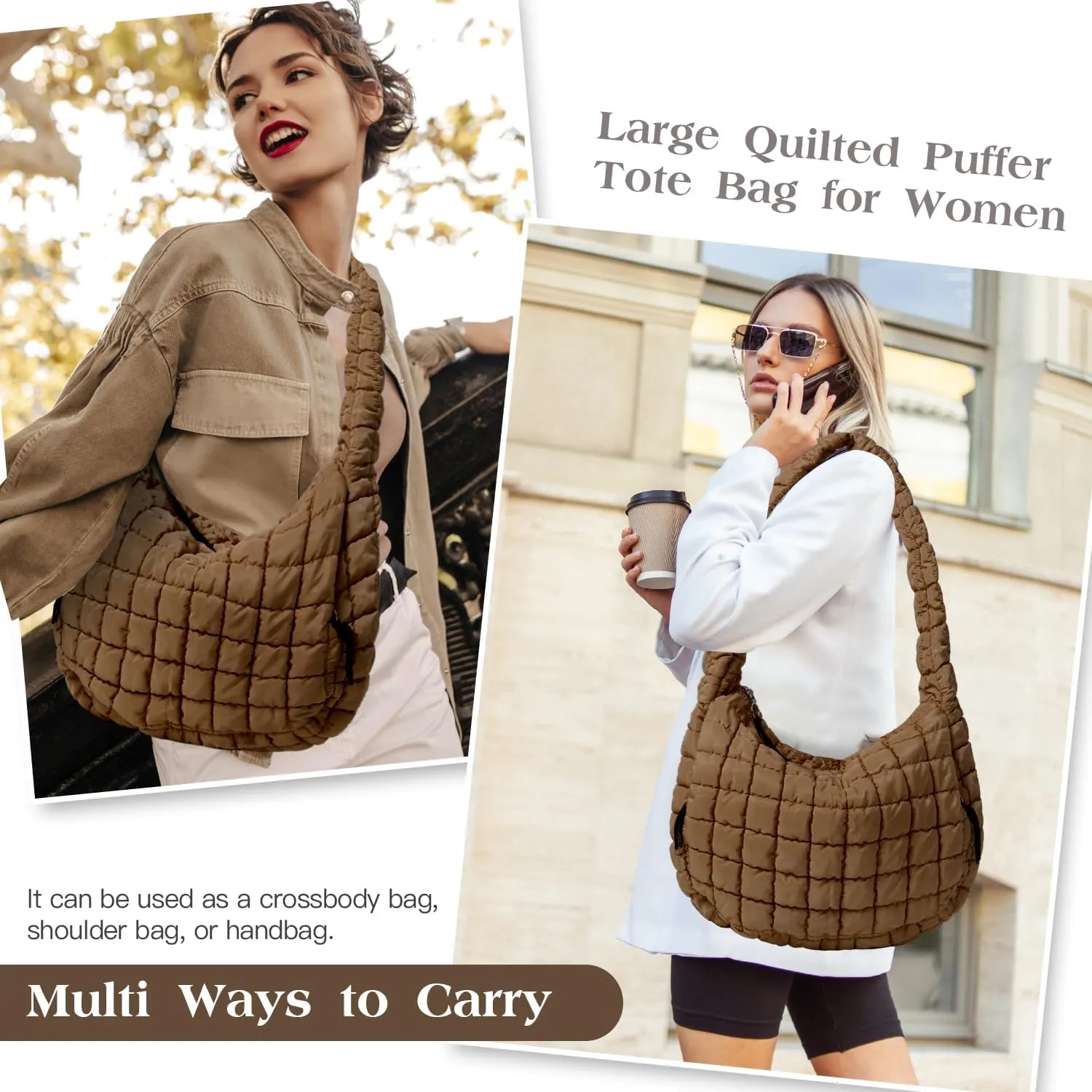 Puffer Tote Bag Large Puffy Tote Bag Quilted Tote Bag Soft Quilted Crossbody Bag Carryall Hobo Handbags for Women Girl