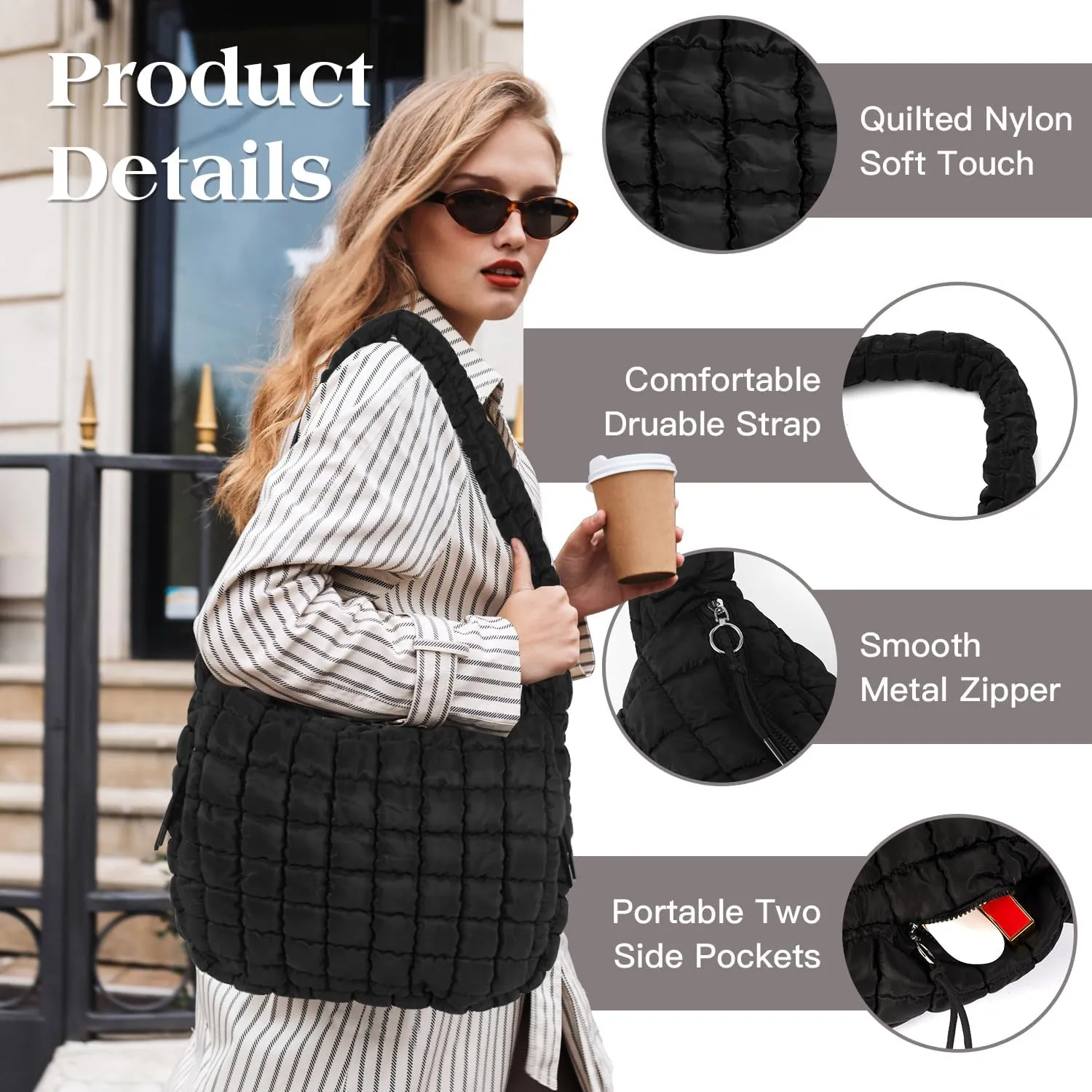 Puffer Tote Bag Large Puffy Tote Bag Quilted Tote Bag Soft Quilted Crossbody Bag Carryall Hobo Handbags for Women Girl
