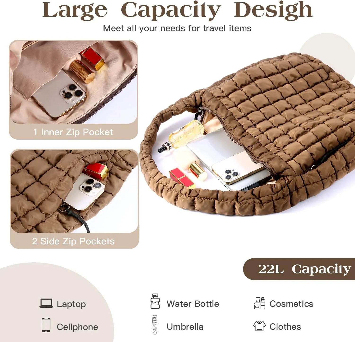 Puffer Tote Bag Large Puffy Tote Bag Quilted Tote Bag Soft Quilted Crossbody Bag Carryall Hobo Handbags for Women Girl