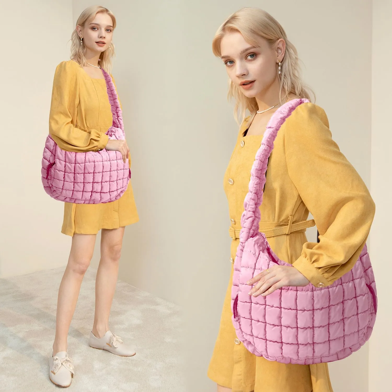 Puffer Tote Bag Large Puffy Tote Bag Quilted Tote Bag Soft Quilted Crossbody Bag Carryall Hobo Handbags for Women Girl