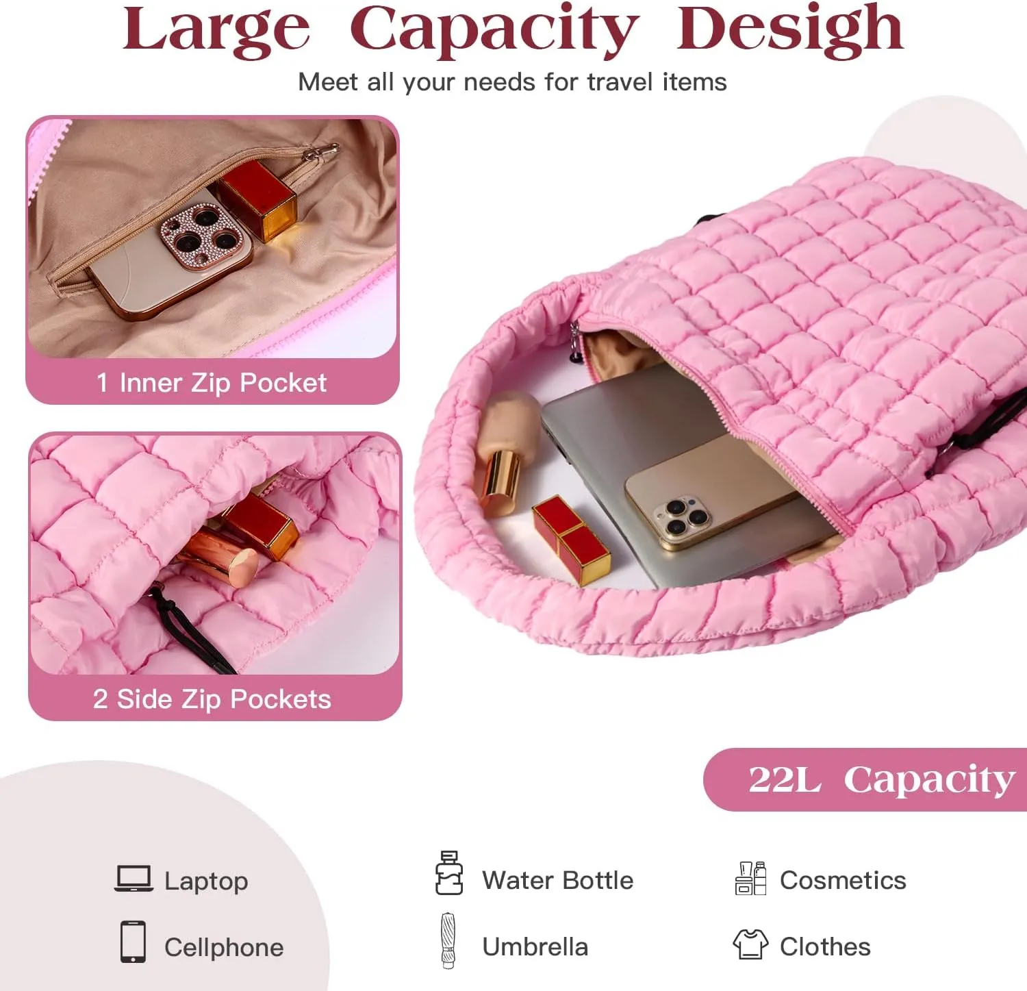 Puffer Tote Bag Large Puffy Tote Bag Quilted Tote Bag Soft Quilted Crossbody Bag Carryall Hobo Handbags for Women Girl