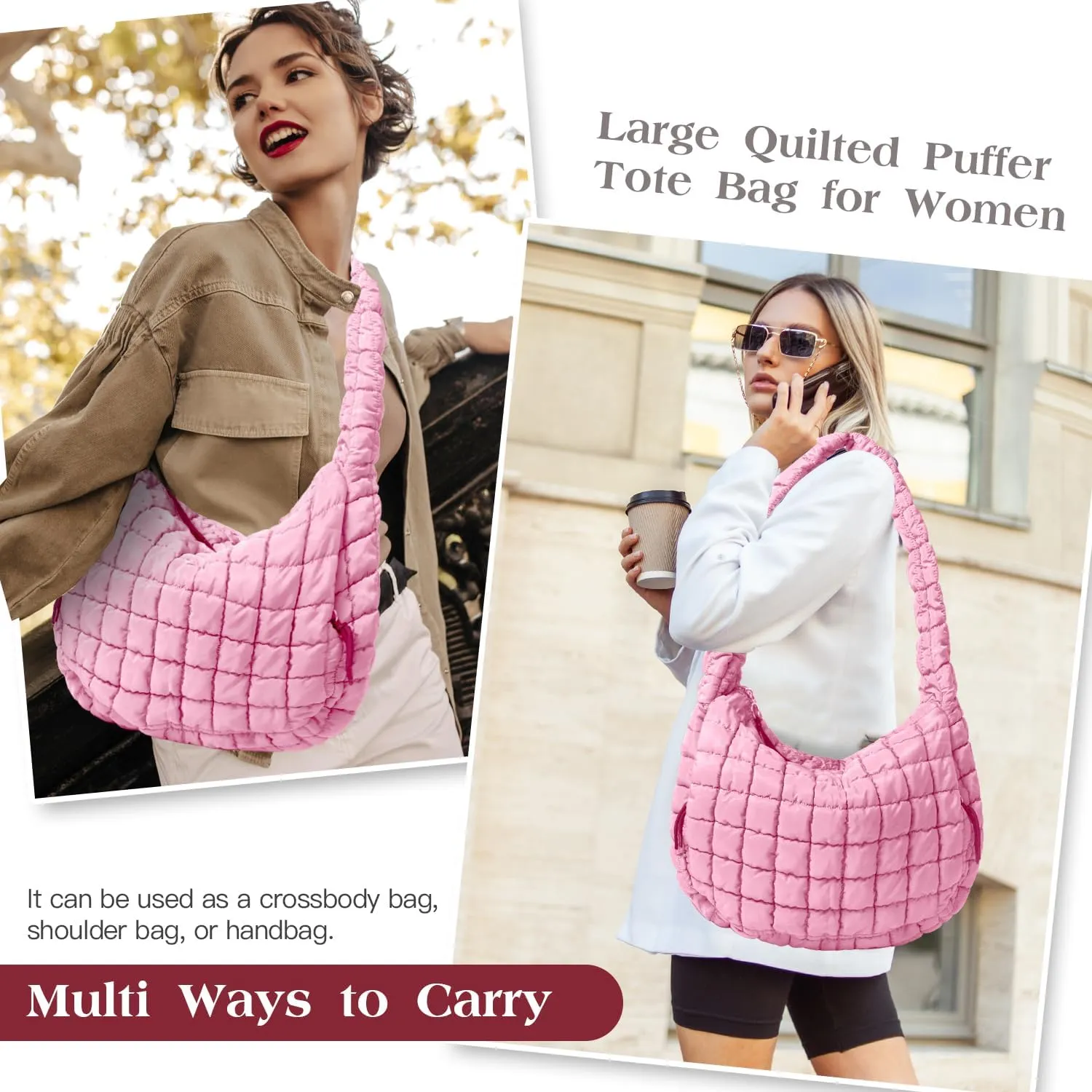 Puffer Tote Bag Large Puffy Tote Bag Quilted Tote Bag Soft Quilted Crossbody Bag Carryall Hobo Handbags for Women Girl