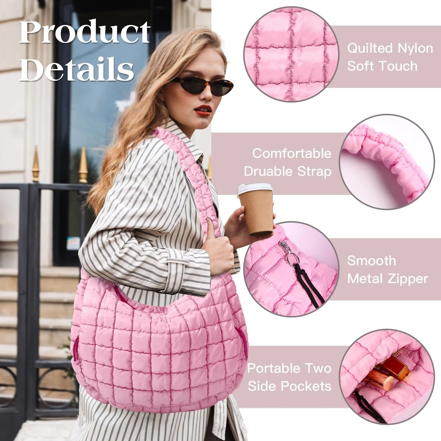 Puffer Tote Bag Large Puffy Tote Bag Quilted Tote Bag Soft Quilted Crossbody Bag Carryall Hobo Handbags for Women Girl