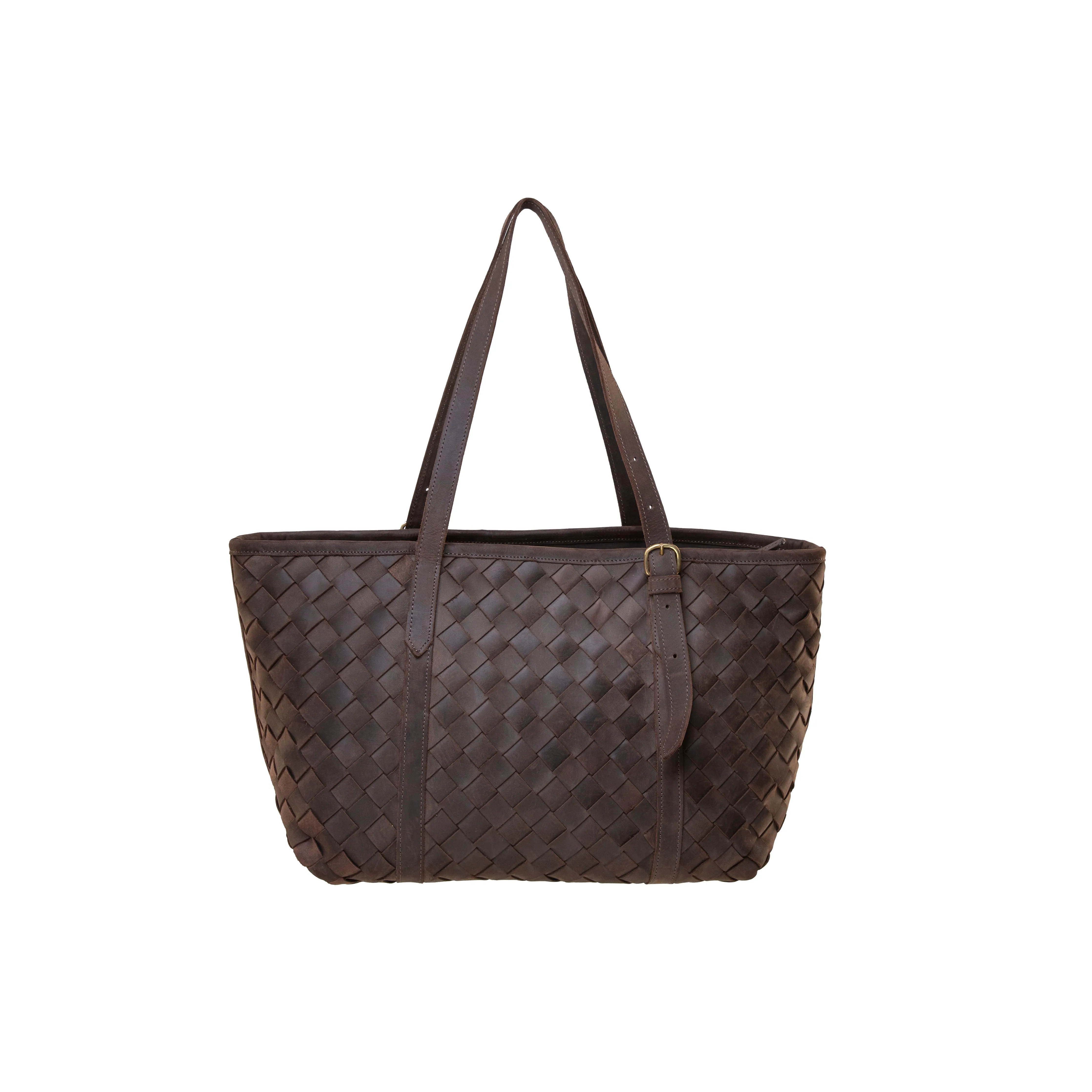 Pull-up Leather Woven Tote