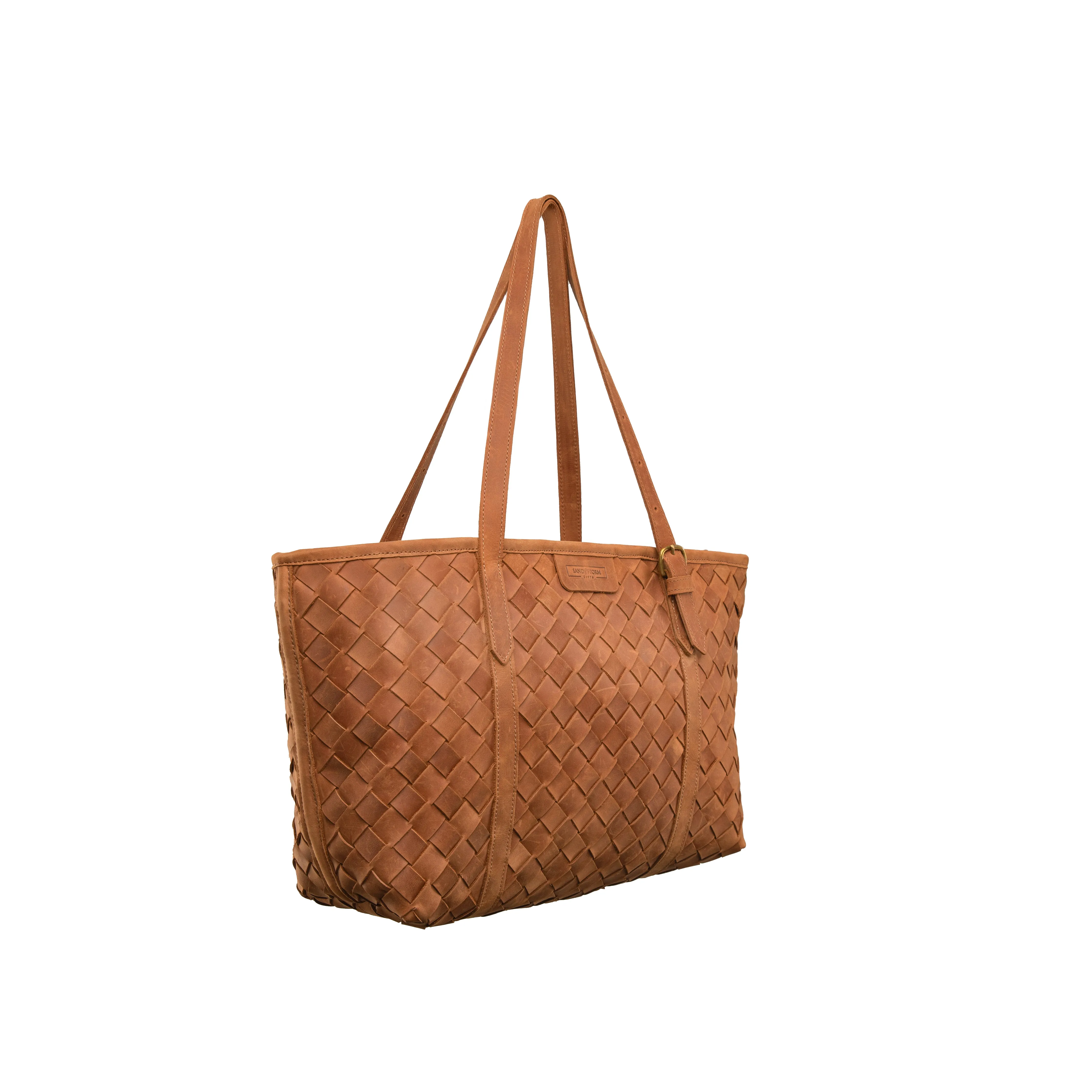 Pull-up Leather Woven Tote