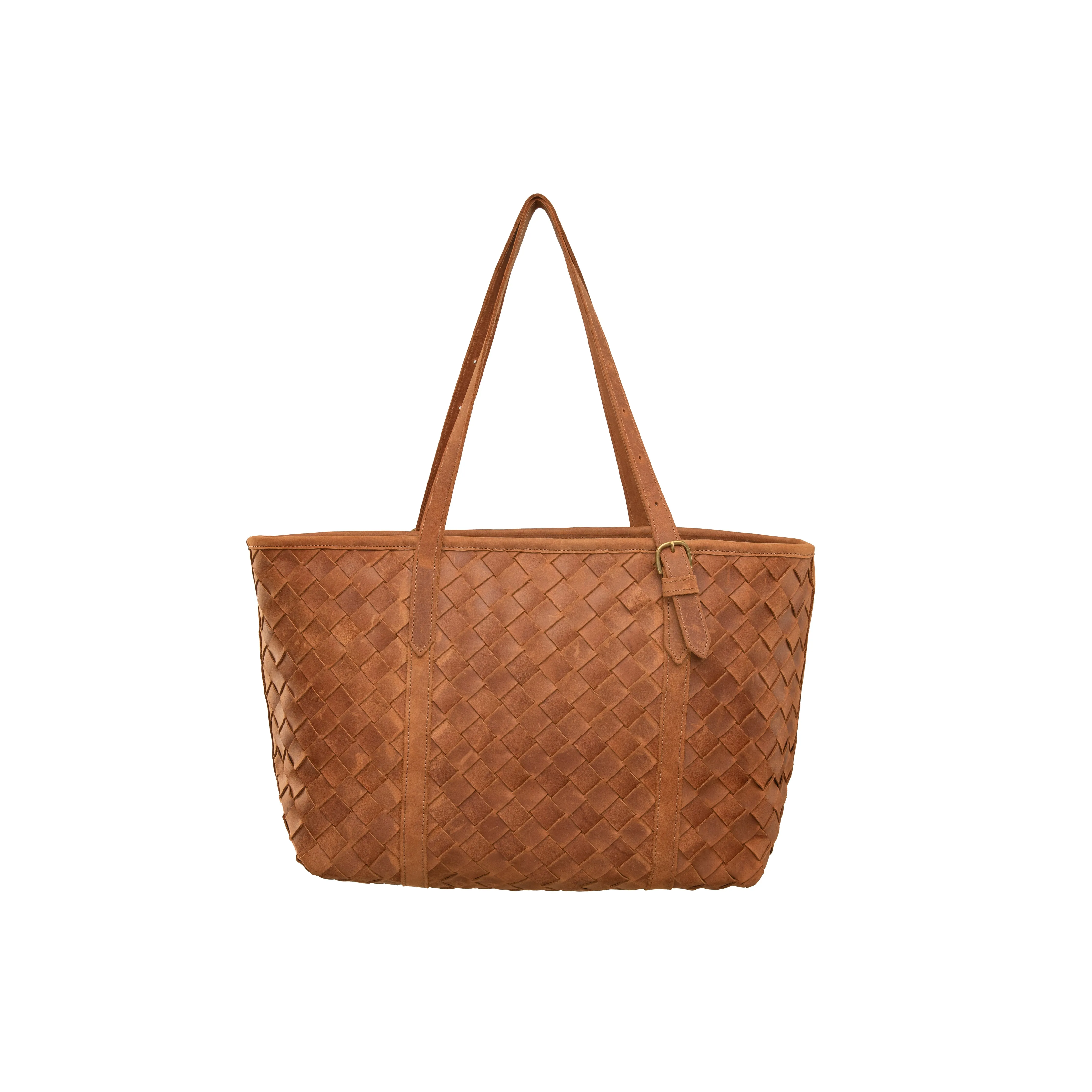 Pull-up Leather Woven Tote