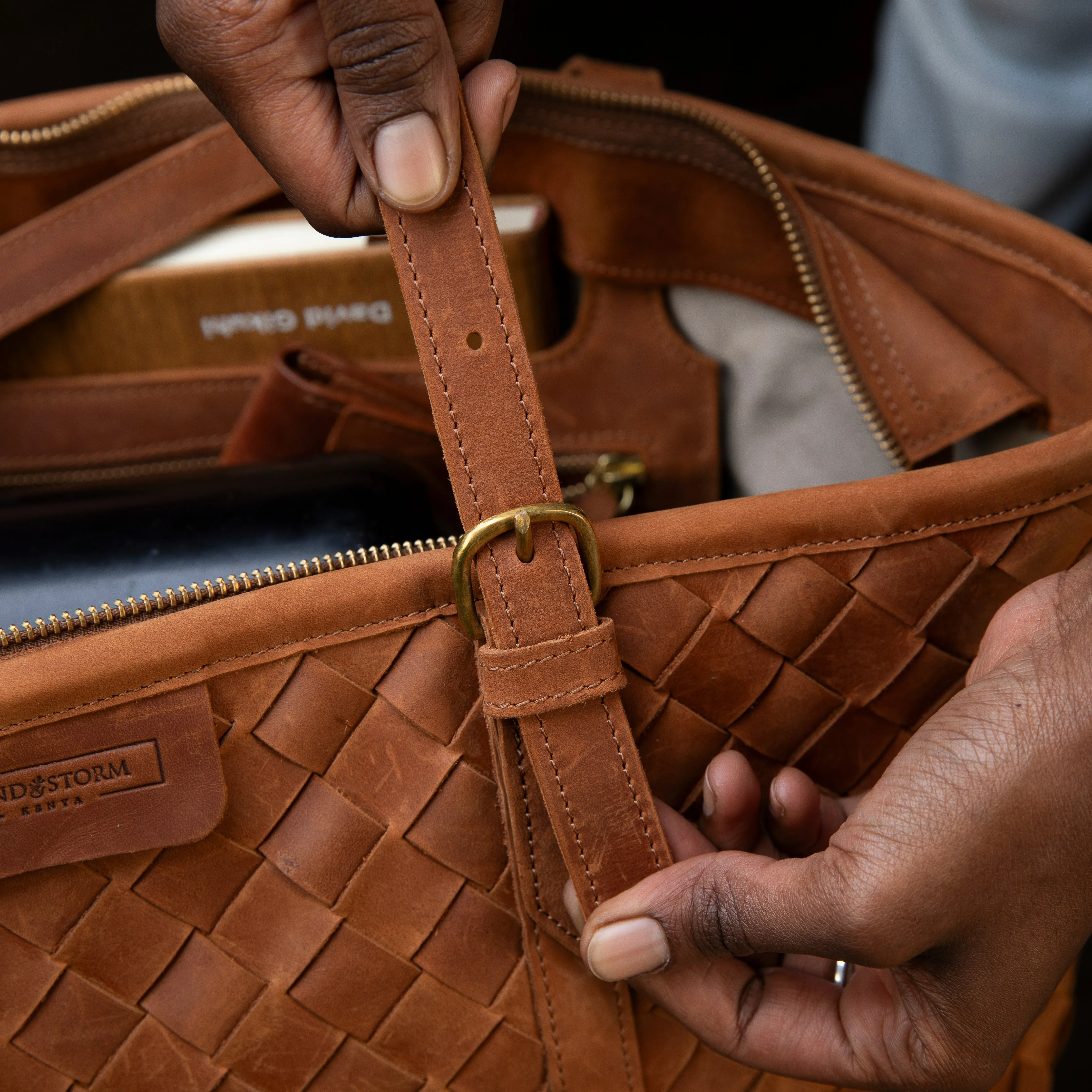 Pull-up Leather Woven Tote