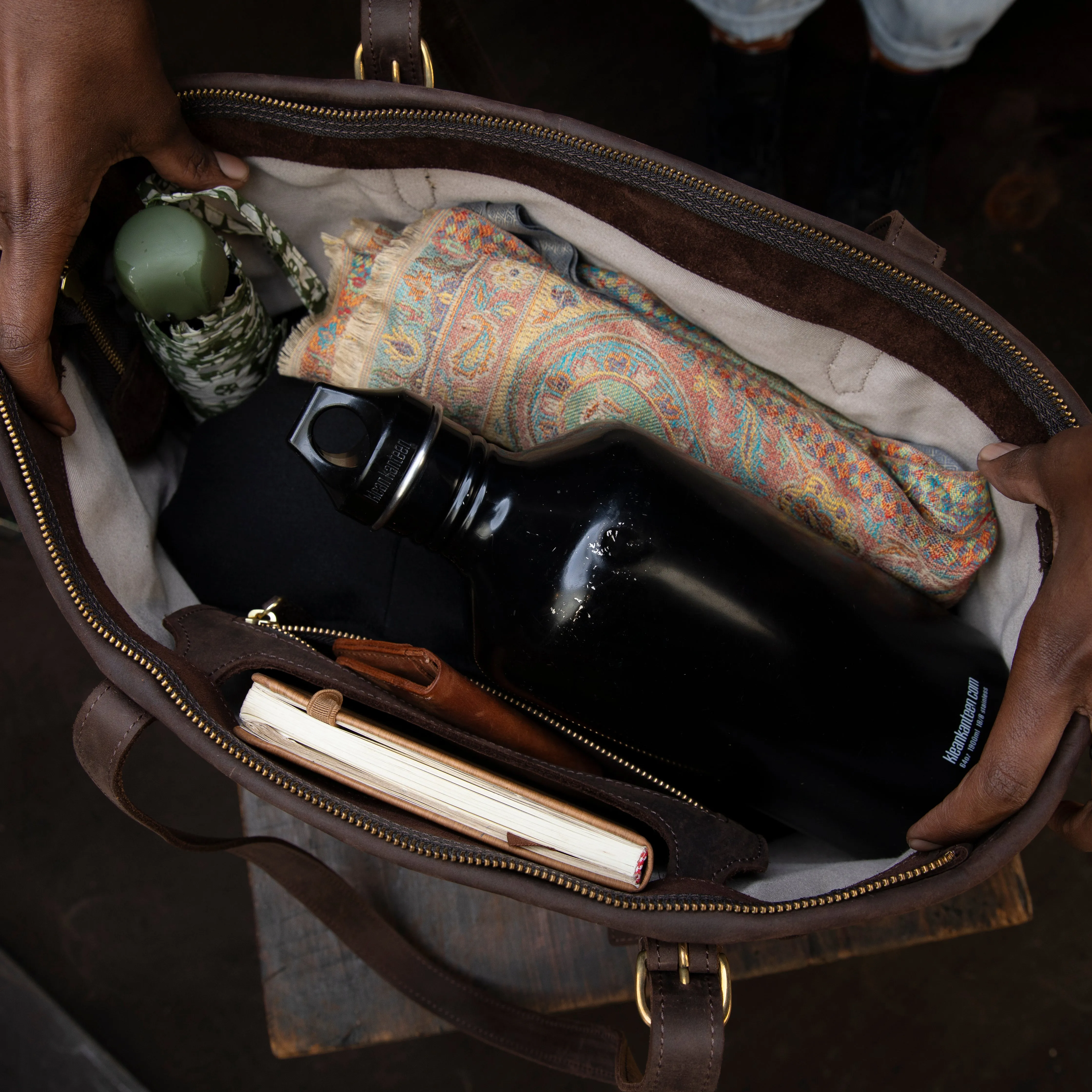 Pull-up Leather Woven Tote