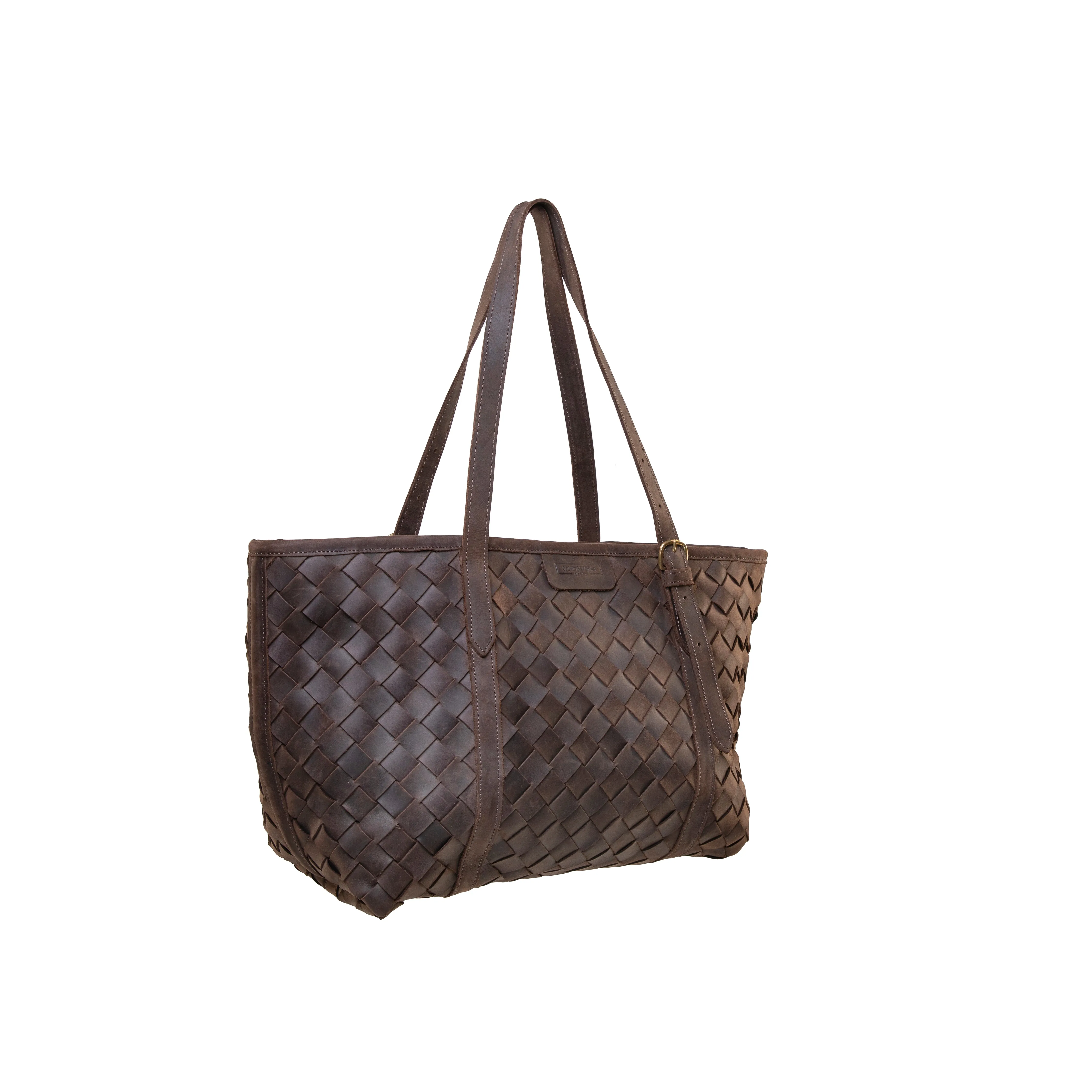 Pull-up Leather Woven Tote