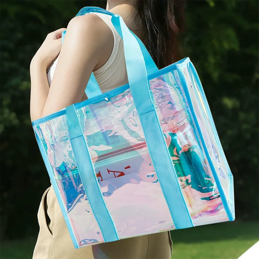 PVC Waterproof Holographic Colorful Tote Handbag with Small Mobile Phone Bag for Beach, Travel and Shopping0.4MM