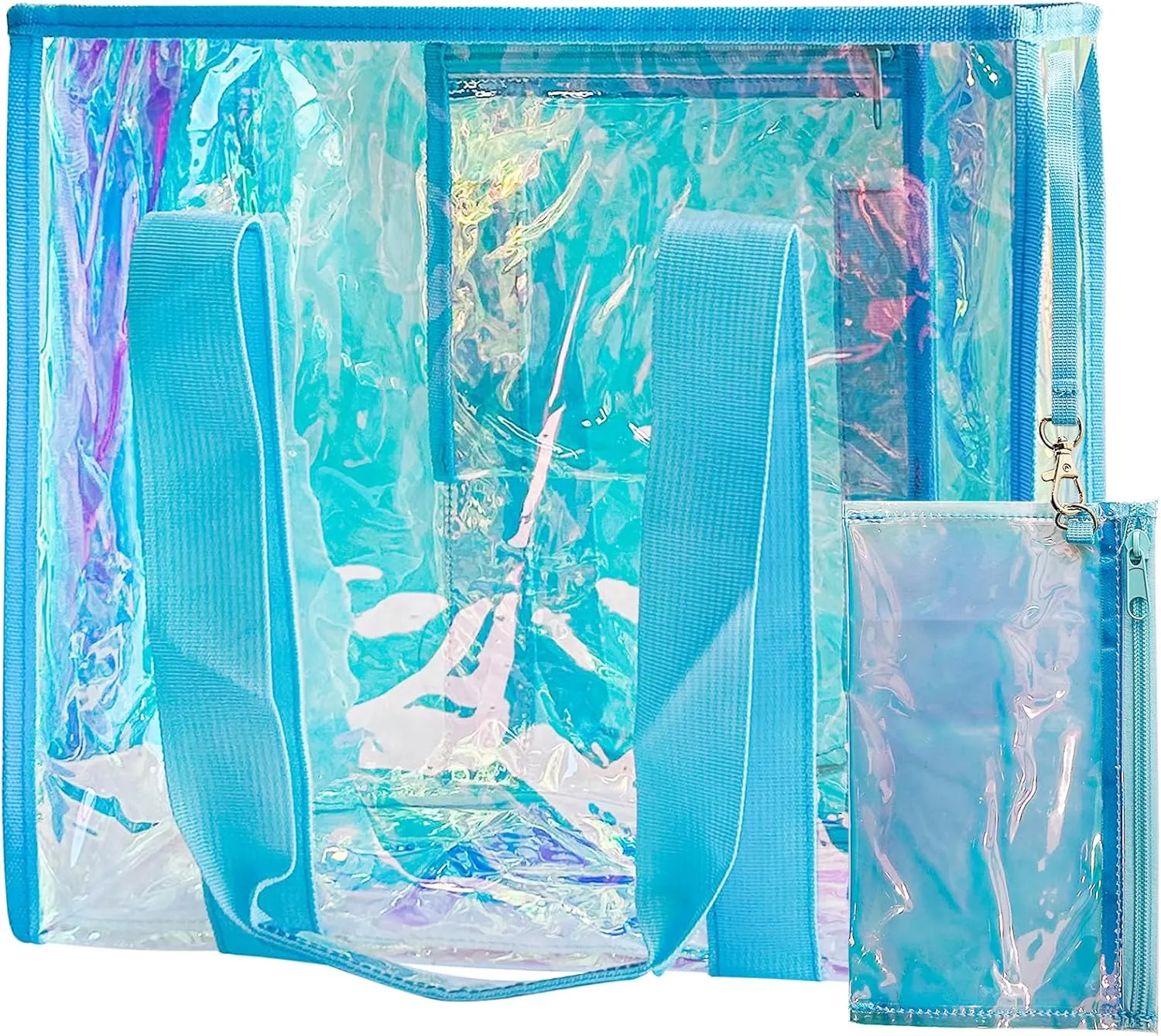 PVC Waterproof Holographic Colorful Tote Handbag with Small Mobile Phone Bag for Beach, Travel and Shopping0.4MM