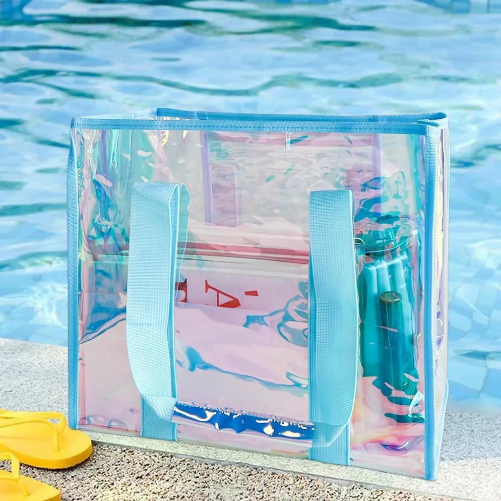 PVC Waterproof Holographic Colorful Tote Handbag with Small Mobile Phone Bag for Beach, Travel and Shopping0.4MM