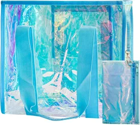 PVC Waterproof Holographic Colorful Tote Handbag with Small Mobile Phone Bag for Beach, Travel and Shopping0.4MM