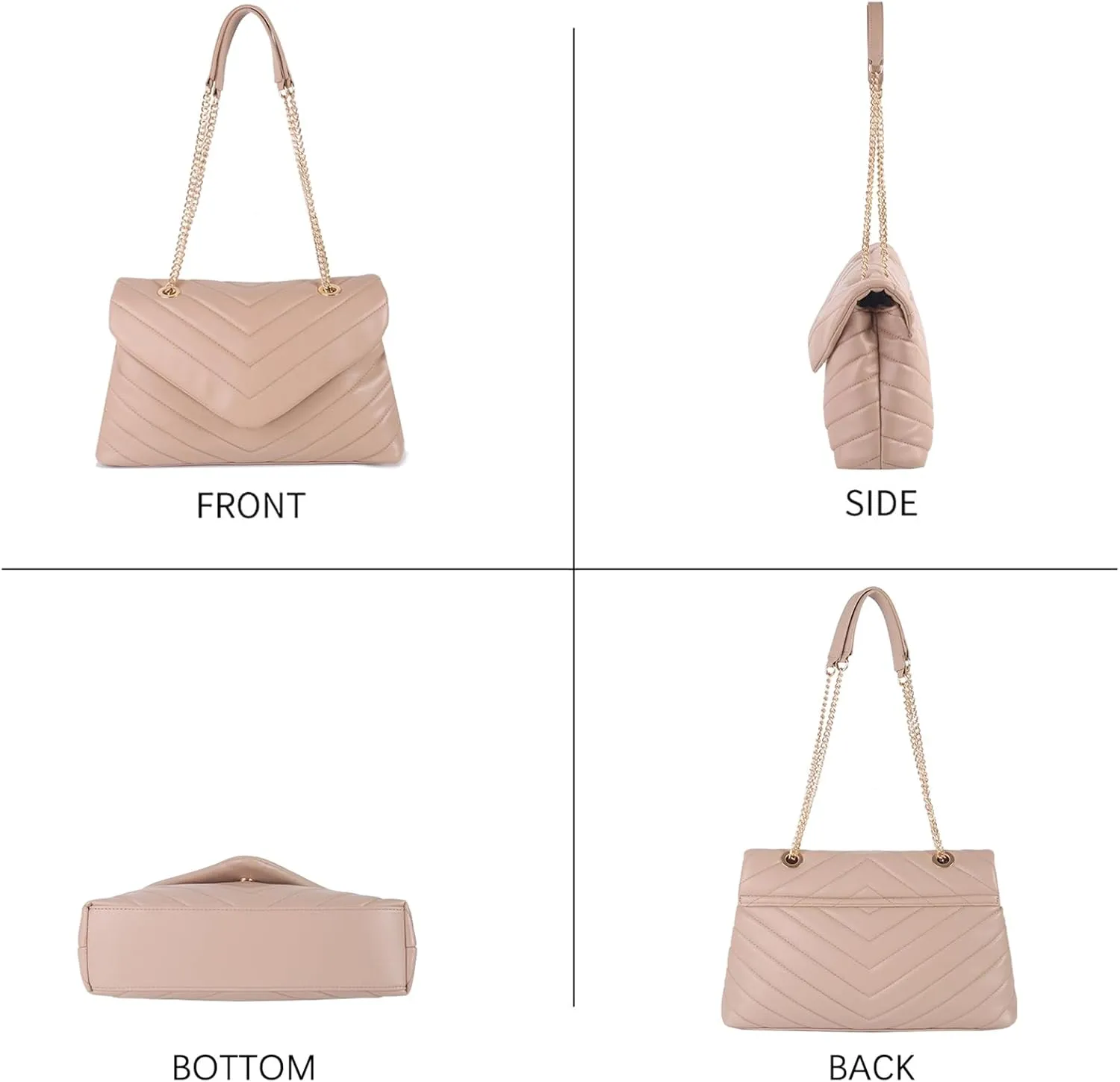 Quilted Crossbody Bag for Women, Soft Vegan Chevron Purses, Trendy Shoulder Handbags with Flap