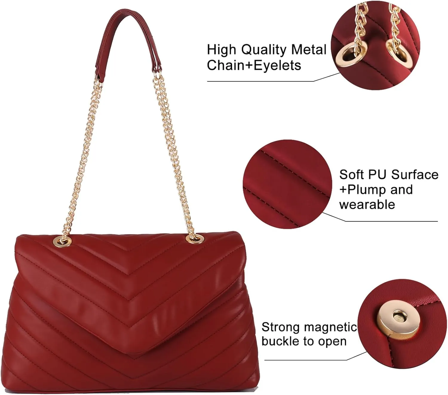 Quilted Crossbody Bag for Women, Soft Vegan Chevron Purses, Trendy Shoulder Handbags with Flap