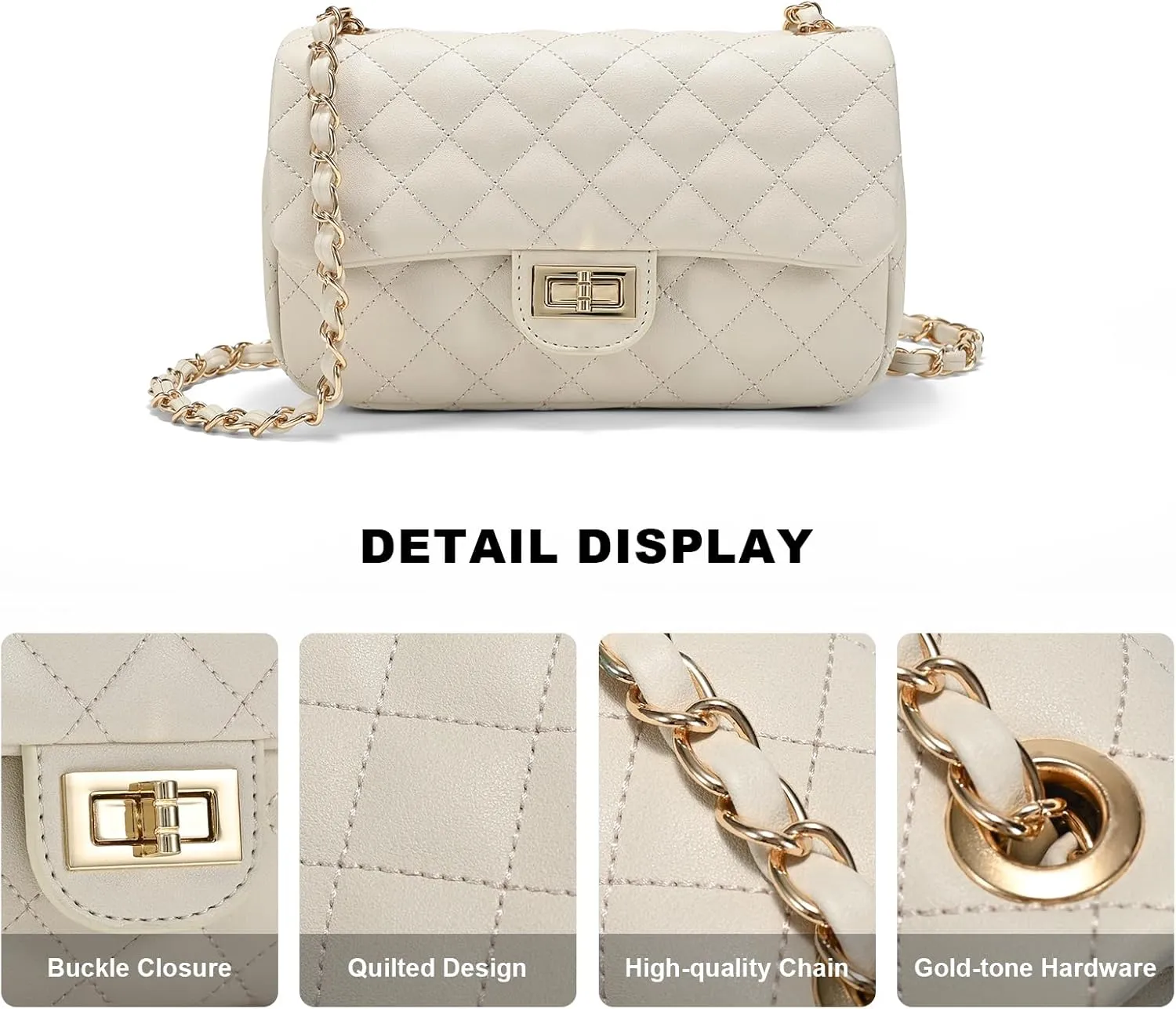 Quilted Crossbody Bags for Women, Small Soft Shoulder Handbags, Ladies Mini Vegan Leather Clutch Purses