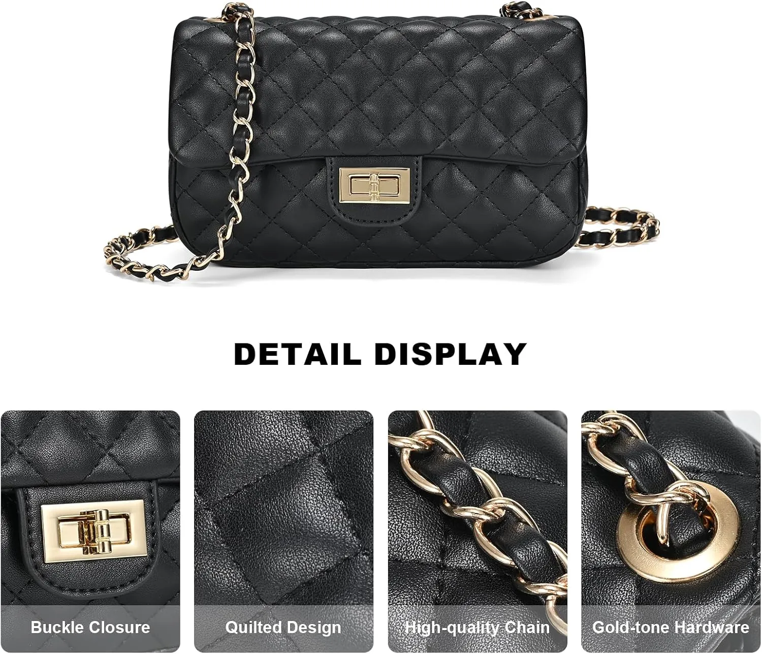 Quilted Crossbody Bags for Women, Small Soft Shoulder Handbags, Ladies Mini Vegan Leather Clutch Purses
